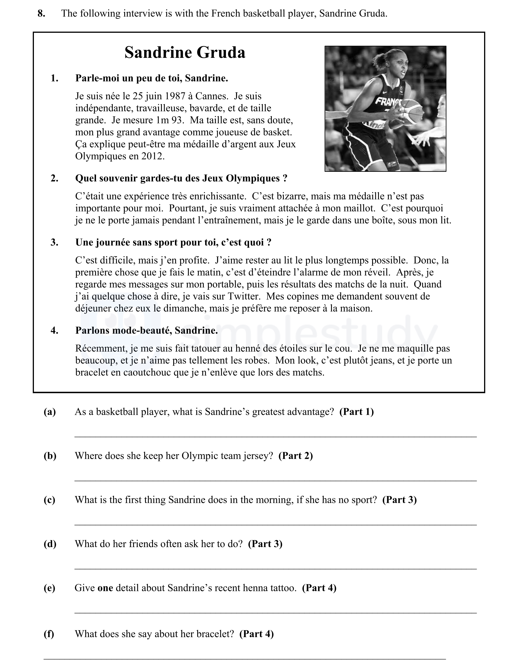 1.-Parle-moi-un-peu-de-toi,-Sandrine-Junior Cycle French-Question 8-2014.png