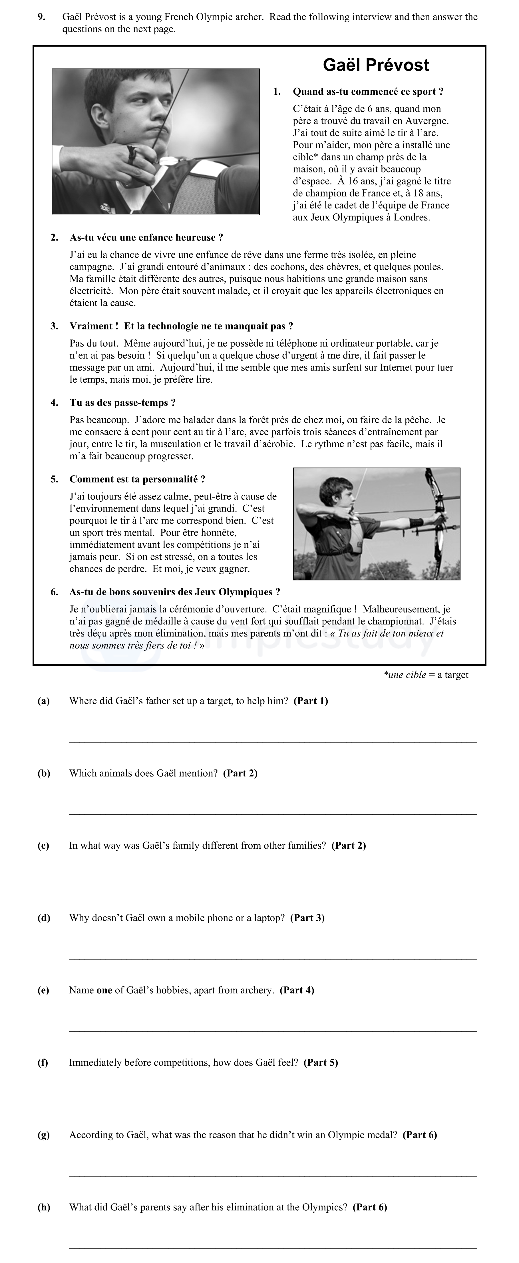 Gaël-Prévost-est-un-jeune-archer-olympique-français-Junior Cycle French-Question 9-2013.png