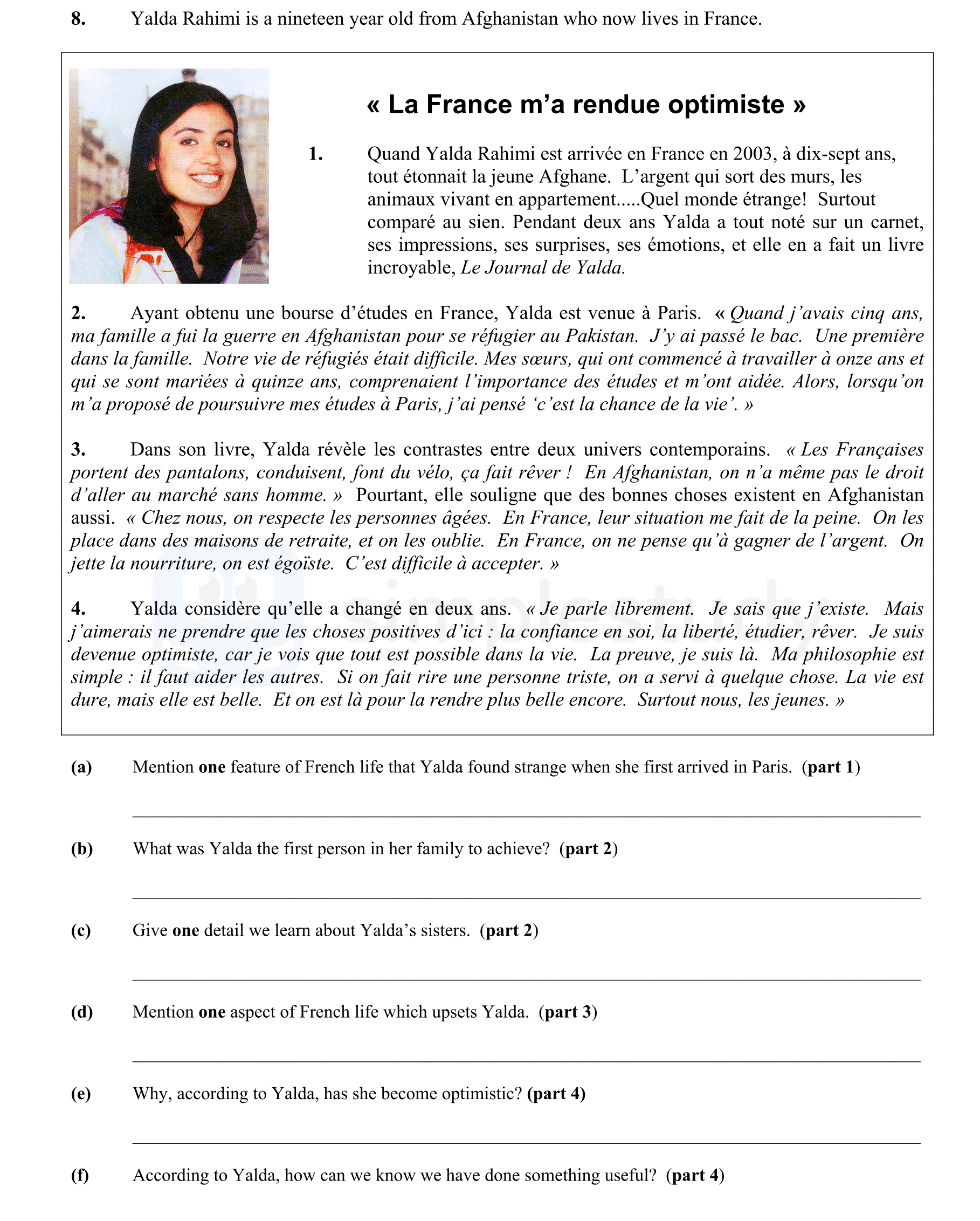 Quand-Yalda-Rahimi-est-arrivée-en-France-en-2003,-à-dix-sept-ans,-tout-semblait-la-jeune-Afghane-Junior Cycle French-Question 1-2006.png