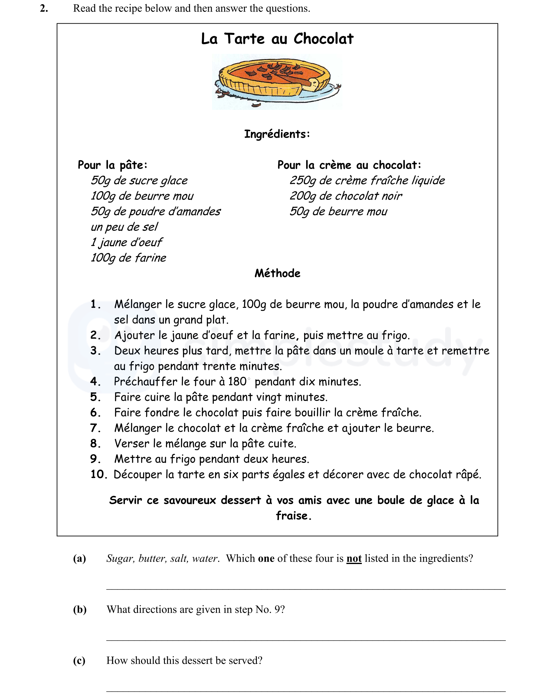 Read-the-recipe-below-and-then-answer-the-questions-Junior Cycle French-Question 2-2006.png