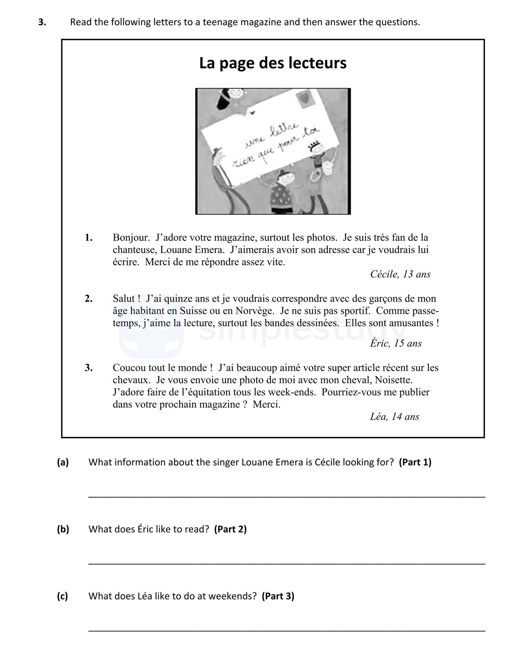 3.-Read-the-following-letters-to-a-teenage-magazine-and-then-answer-the-questions-Junior Cycle French-Question 3-2017.png