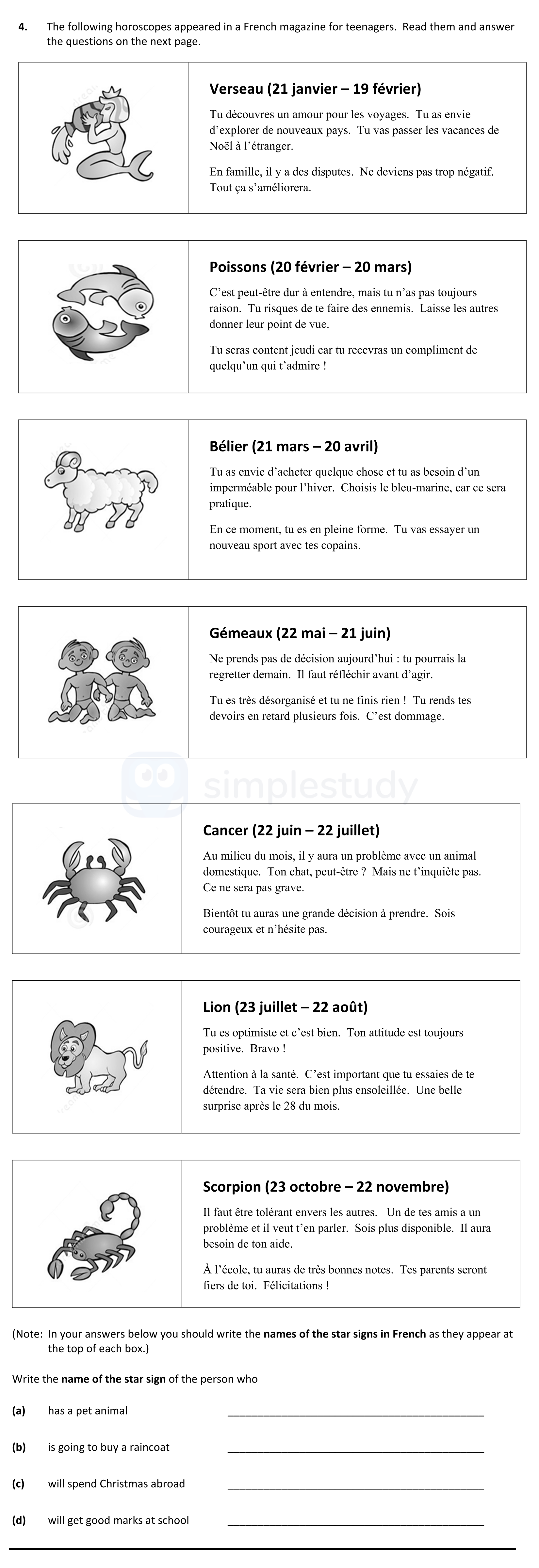 The-following-horoscopes-appeared-in-a-French-magazine-for-teenagers-Junior Cycle French-Question 4-2017.png