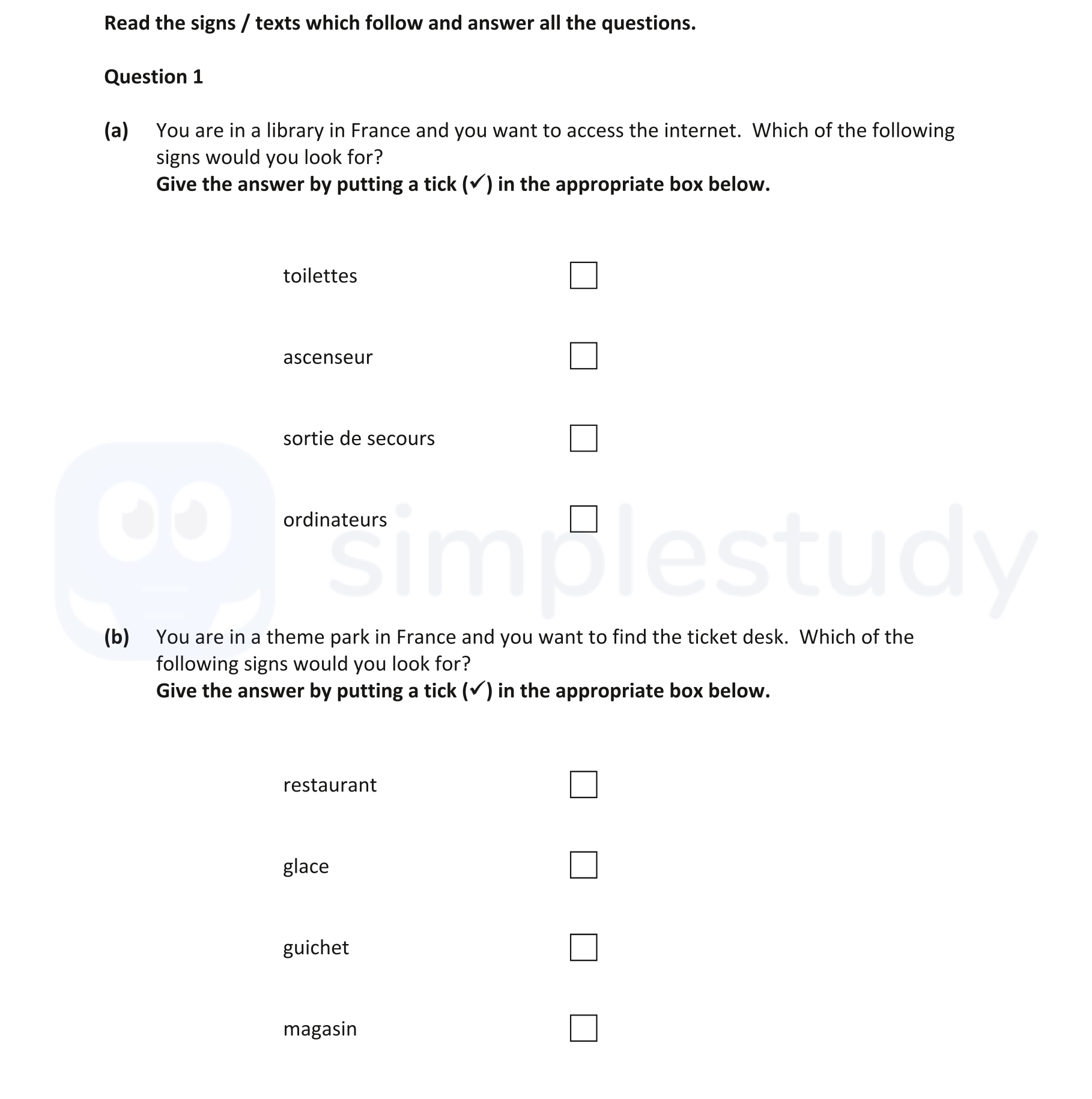 Read-the-signs-/-texts-which-follow-and-answer-all-the-questions-Junior Cycle French-Question 1-2019.png