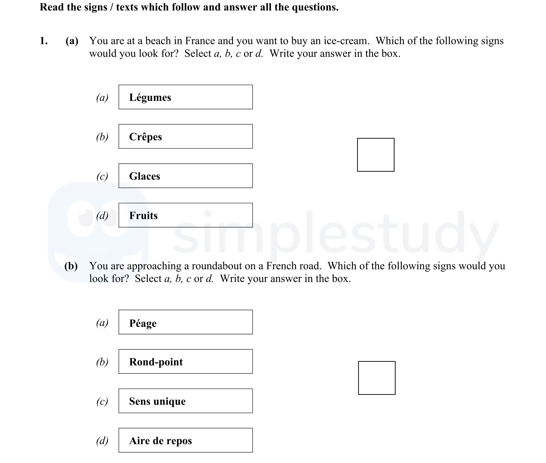 Read-the-signs-/-texts-which-follow-and-answer-all-the-questions-Junior Cycle French-Question 1-2014.png