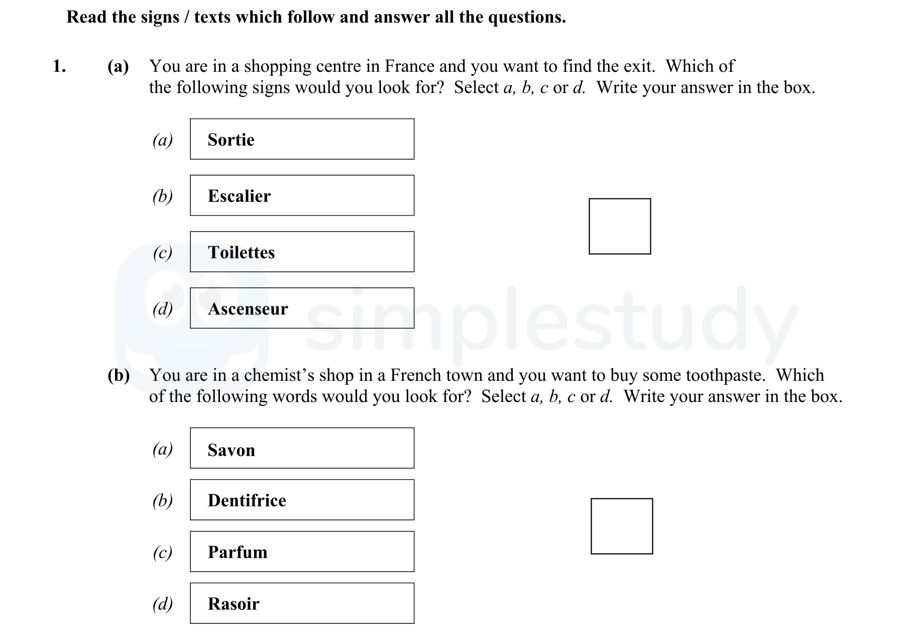 Read-the-signs-/-texts-which-follow-and-answer-all-the-questions-Junior Cycle French-Question 1-2015.png