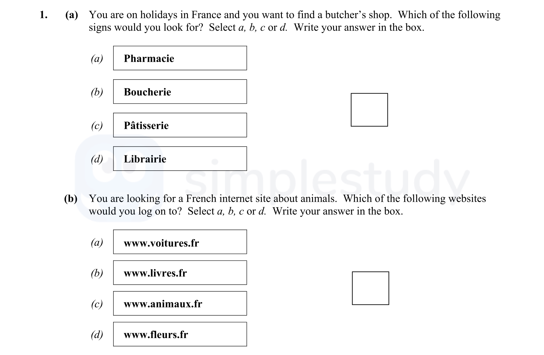 You-are-on-holidays-in-France-and-you-want-to-find-a-butcher’s-shop-Junior Cycle French-Question 1-2014.png