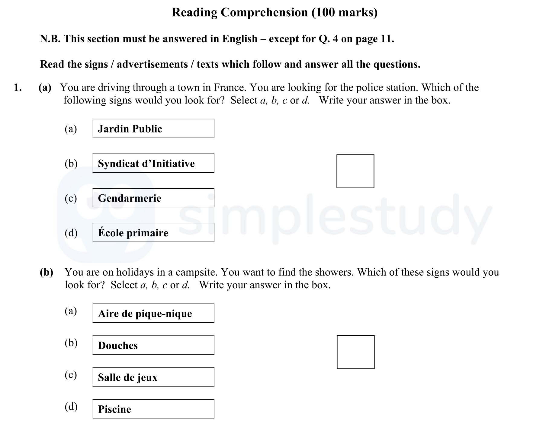 You-are-driving-through-a-town-in-France-Junior Cycle French-Question 1-2007.png