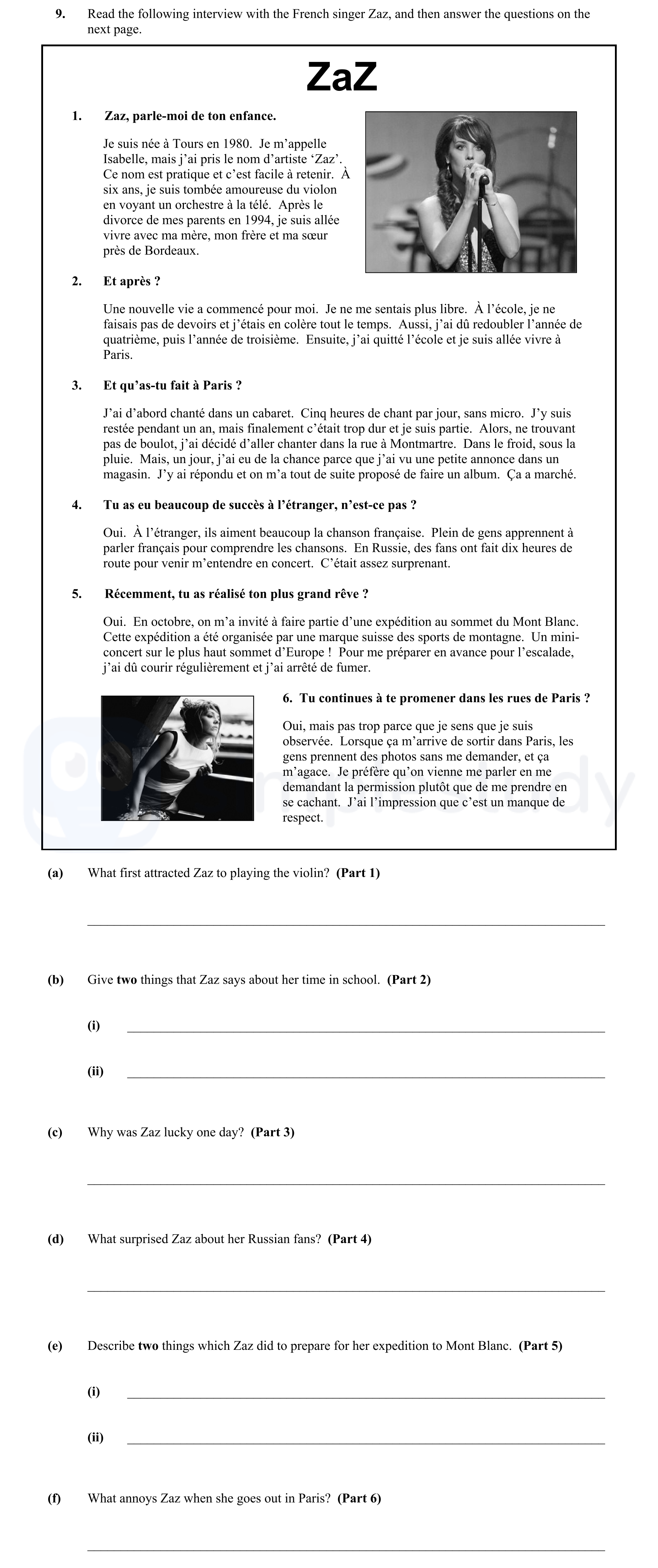 Read-the-following-interview-with-the-French-singer-Zaz,-and-then-answer-the-questions-on-the-next-page-Junior Cycle French-Question 9-2015.png