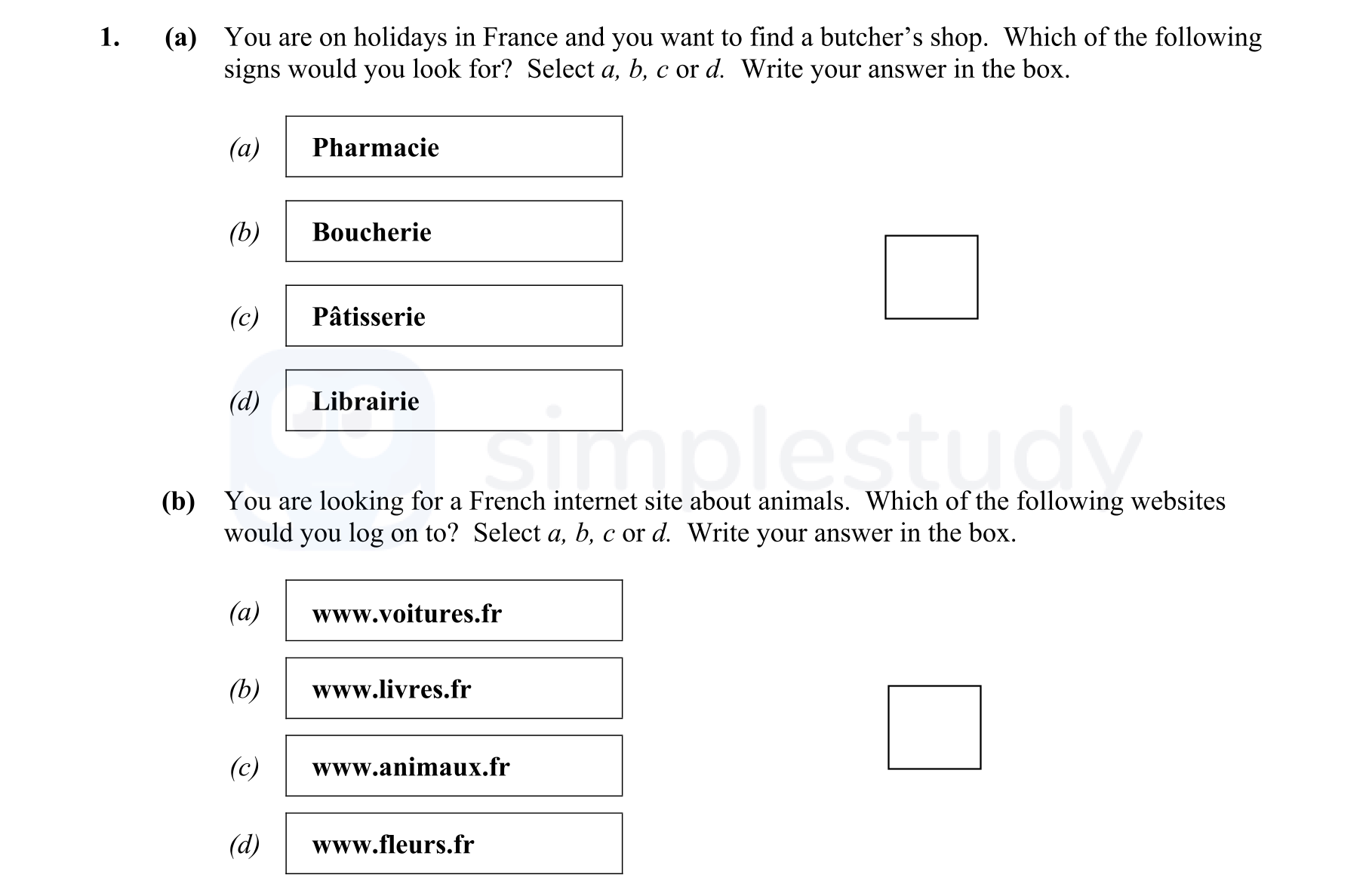 You-are-on-holidays-in-France-and-you-want-to-find-a-butcher’s-shop-Junior Cycle French-Question 1-2014.png