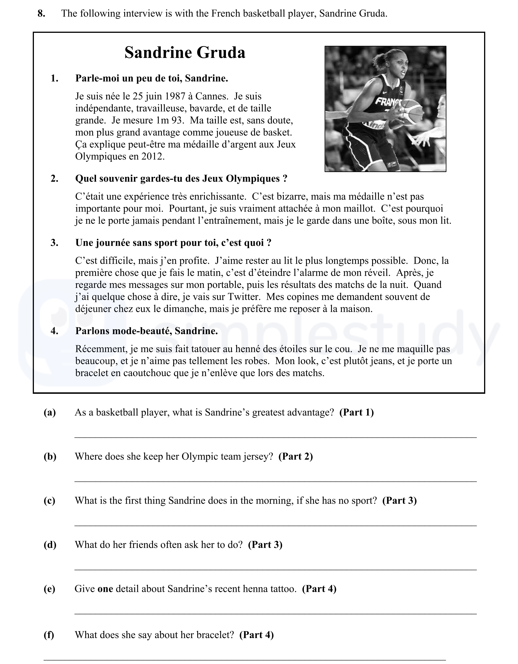1.-Parle-moi-un-peu-de-toi,-Sandrine-Junior Cycle French-Question 8-2014.png