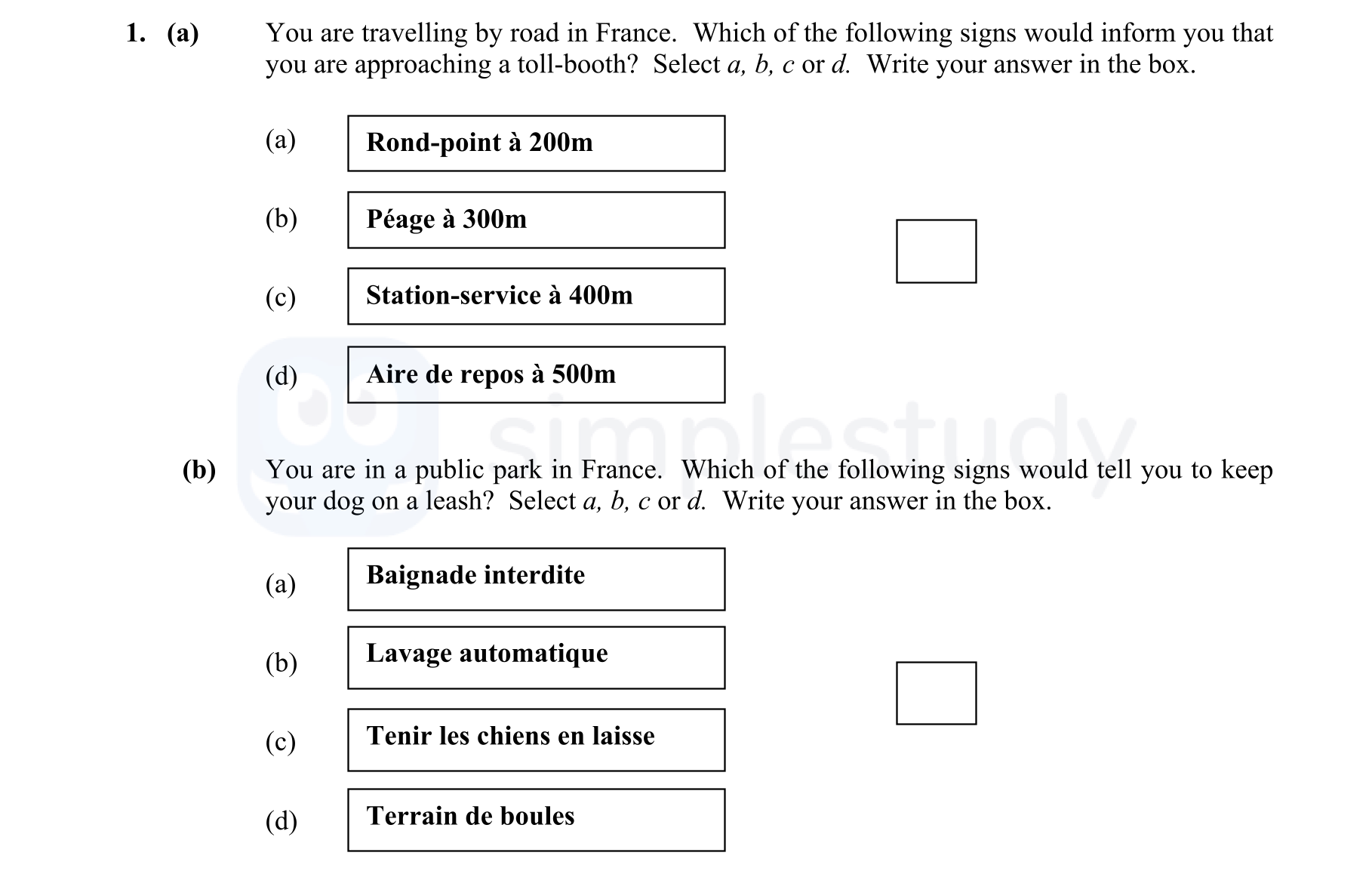 You-are-travelling-by-road-in-France-Junior Cycle French-Question 1-2010.png