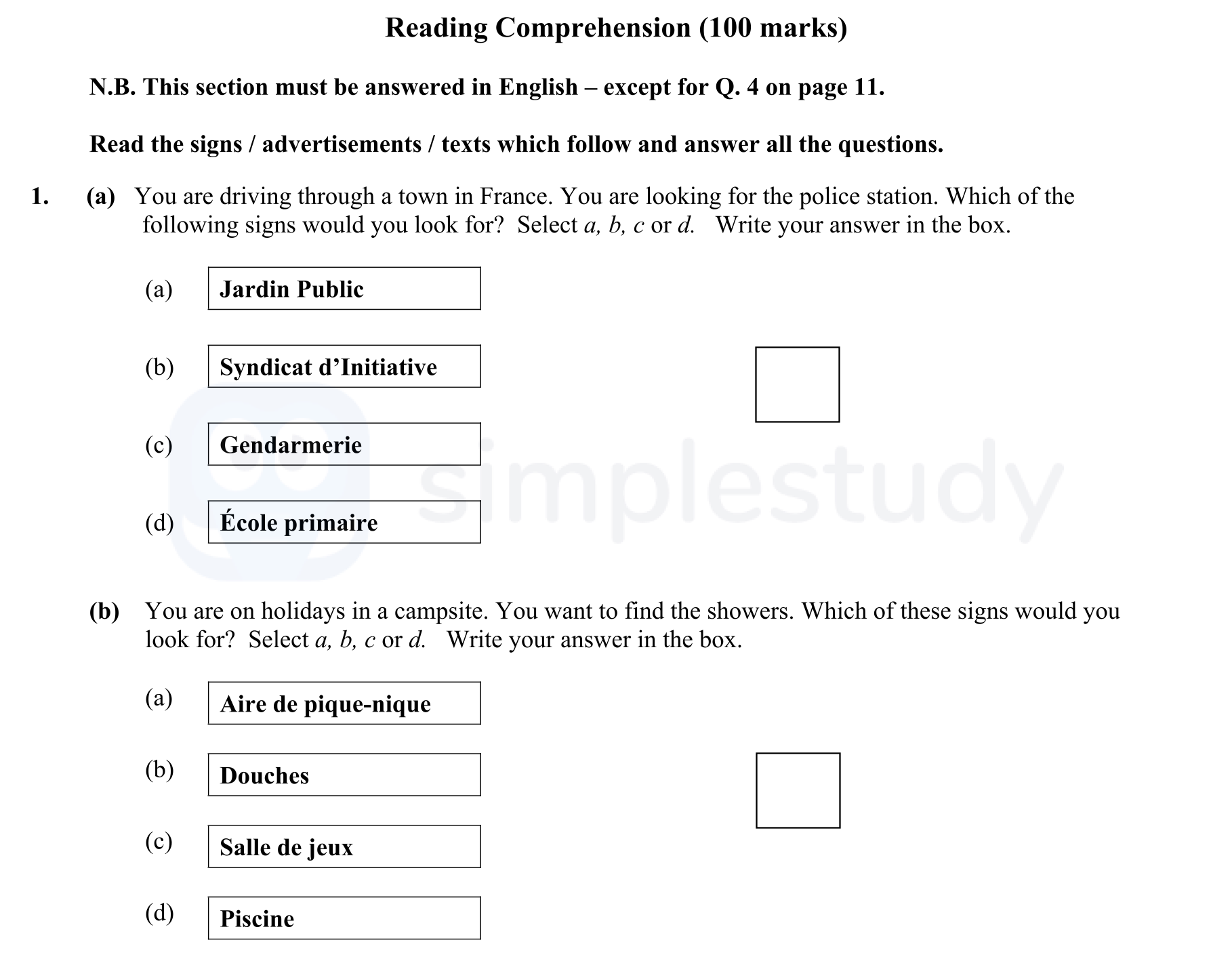 You-are-driving-through-a-town-in-France-Junior Cycle French-Question 1-2007.png