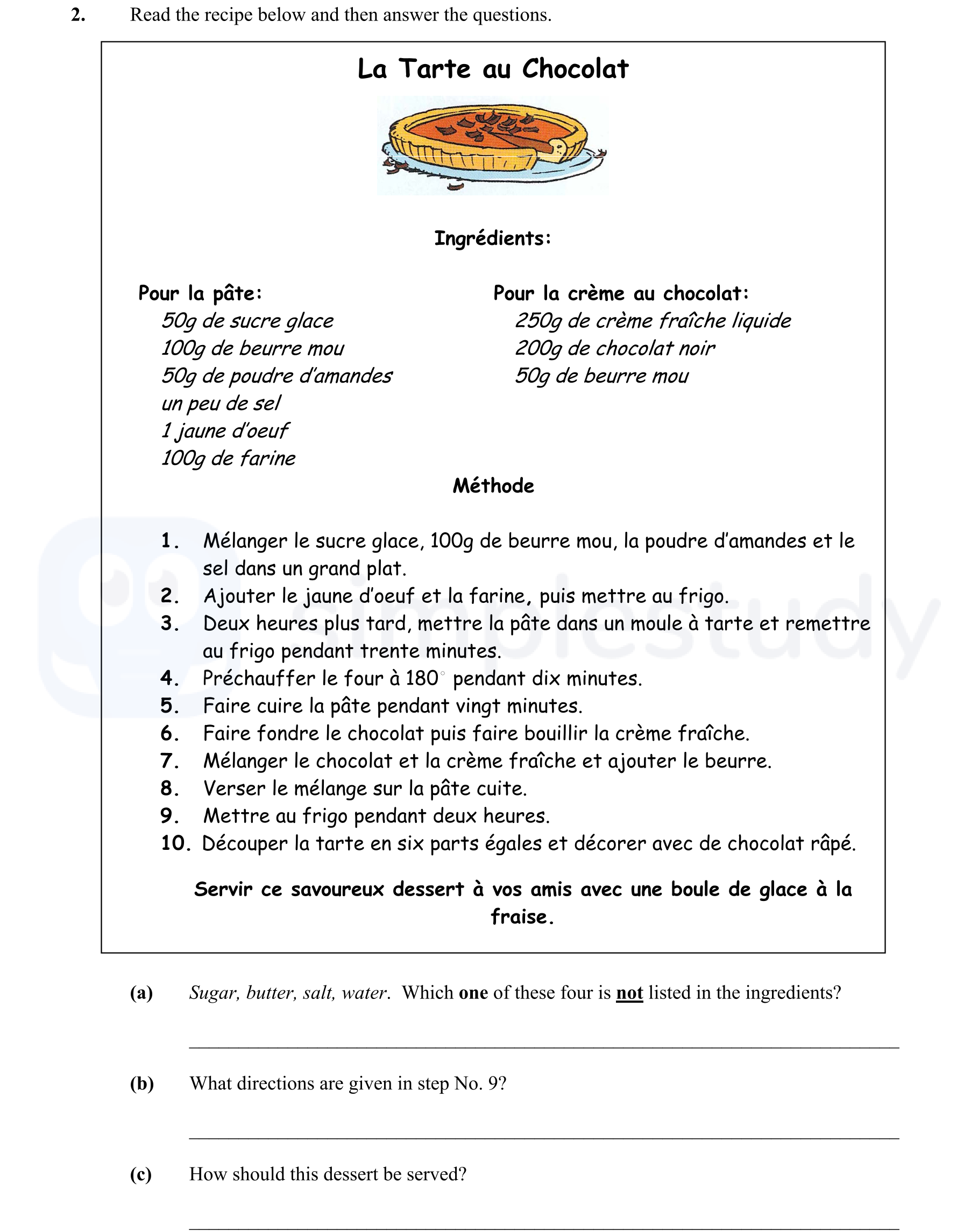Read-the-recipe-below-and-then-answer-the-questions-Junior Cycle French-Question 2-2006.png