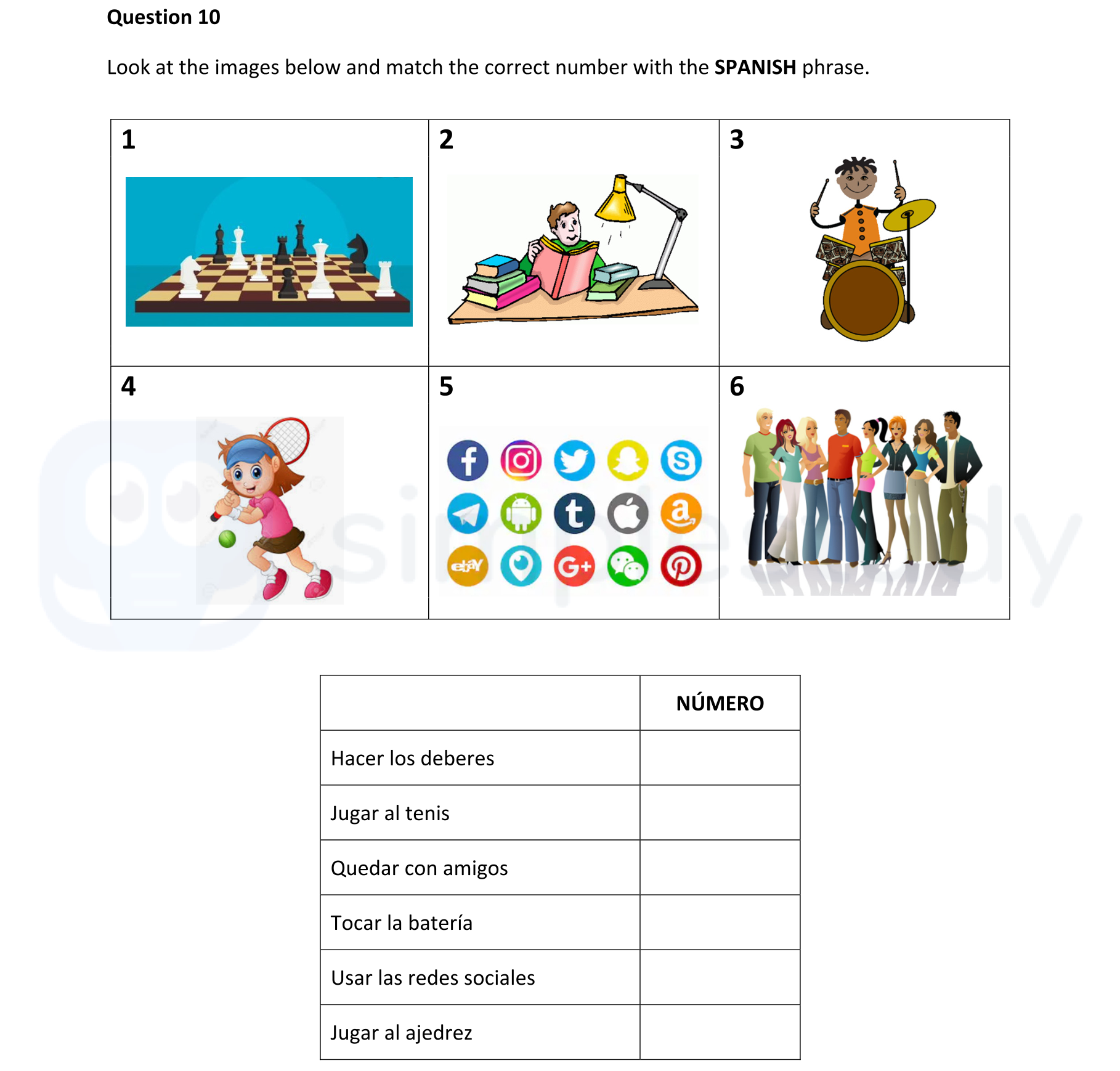 Look-at-the-images-below-and-match-the-correct-number-with-the-SPANISH-phrase-Junior Cycle Spanish-Question 10-2022.png
