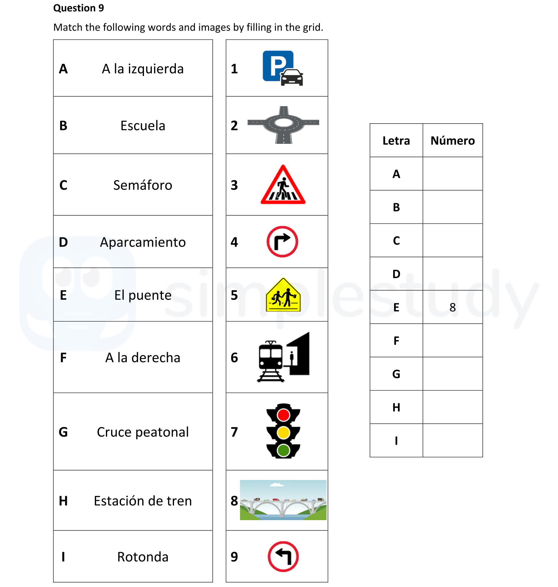 Match-the-following-words-and-images-by-filling-in-the-grid-Junior Cycle Spanish-Question 9-2022.png