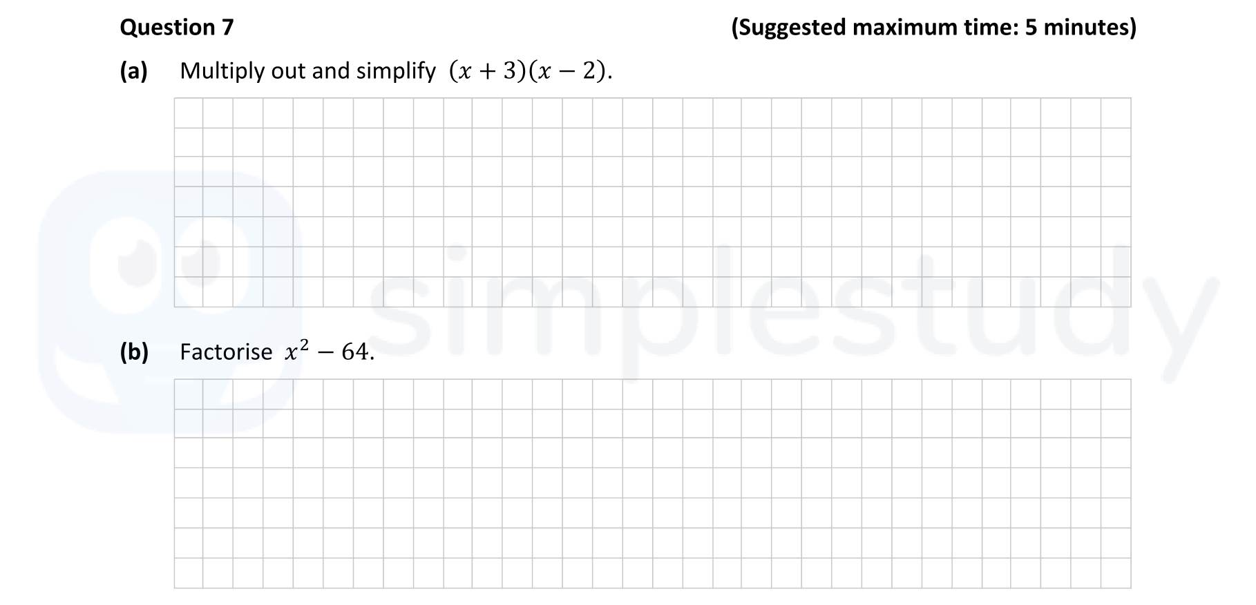 (a)-Multiply-out-and-simplify---$(x-+-3)(x---2).$----(b)-Factorise-$x^2---64.$-Junior Cycle Mathematics-Question 7-2019.png