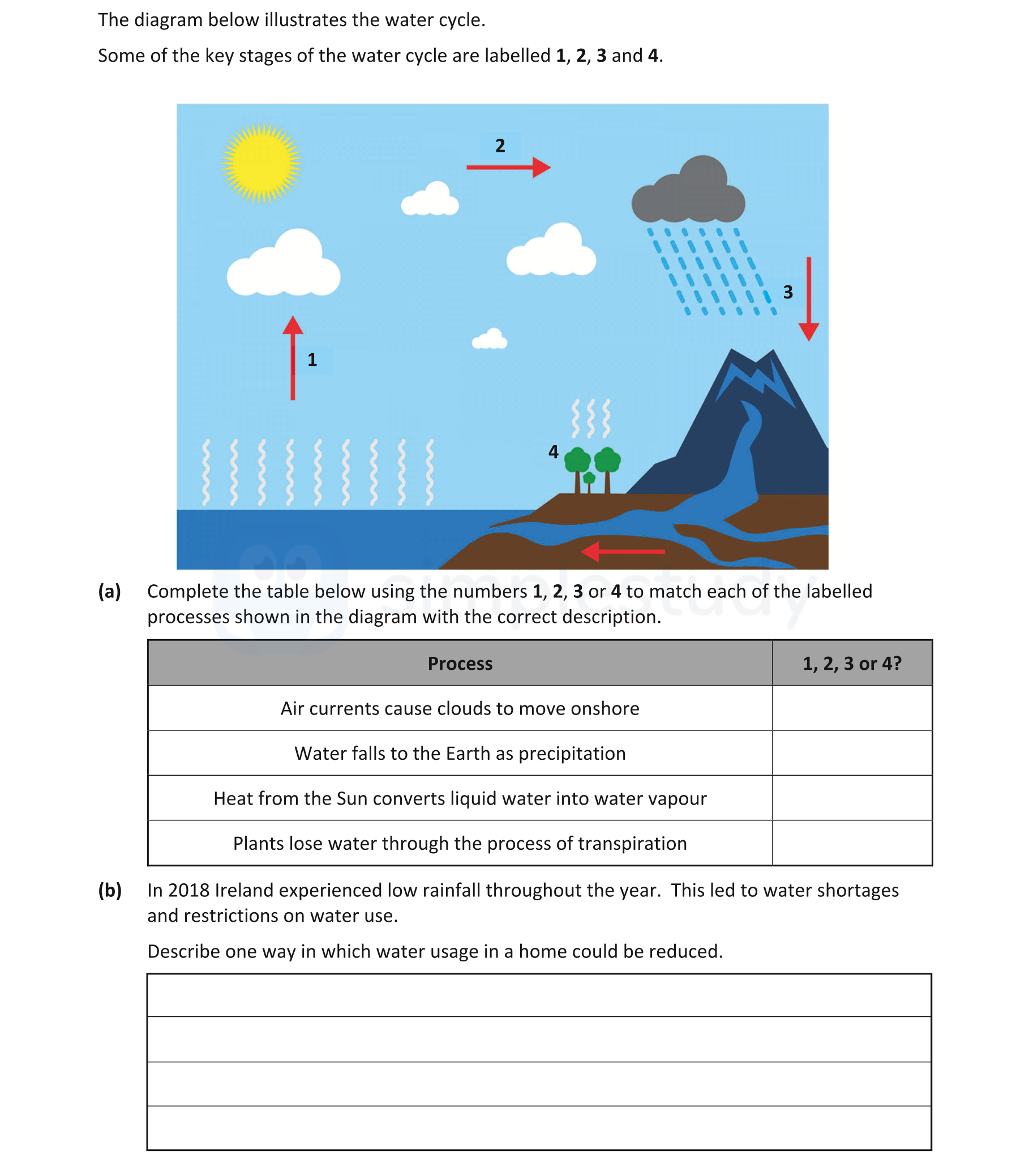 The-diagram-below-illustrates-the-water-cycle-Junior Cycle Science-Question 3-2019.png