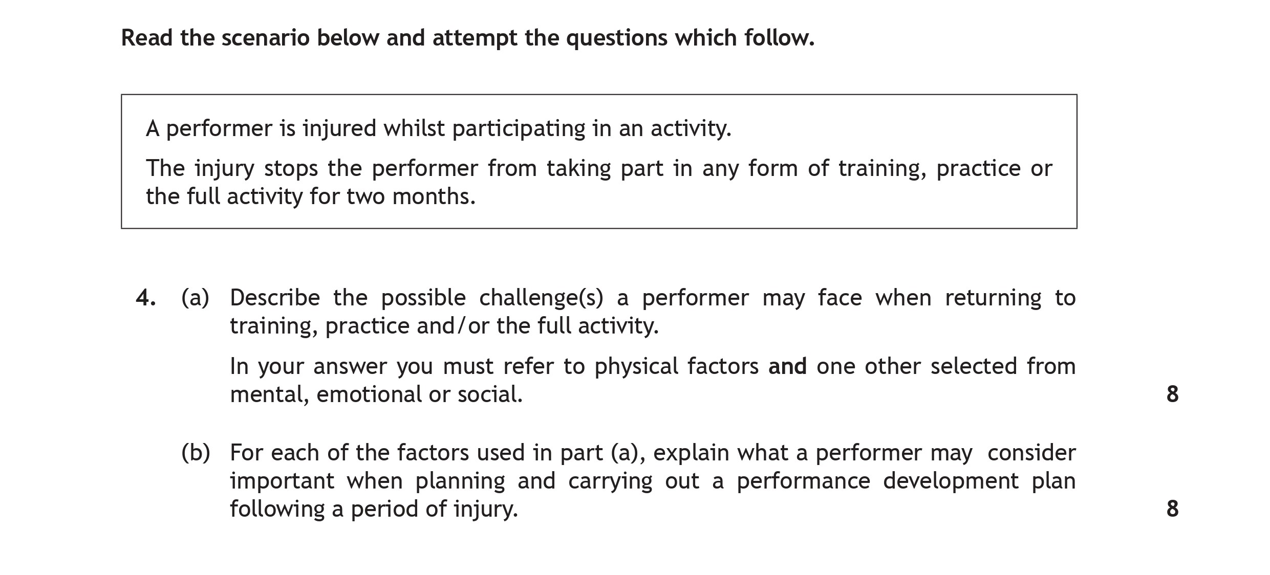 A-performer-is-injured-whilst-participating-in-an-activity-Scottish Highers Physical Education-Question 4-2022.png