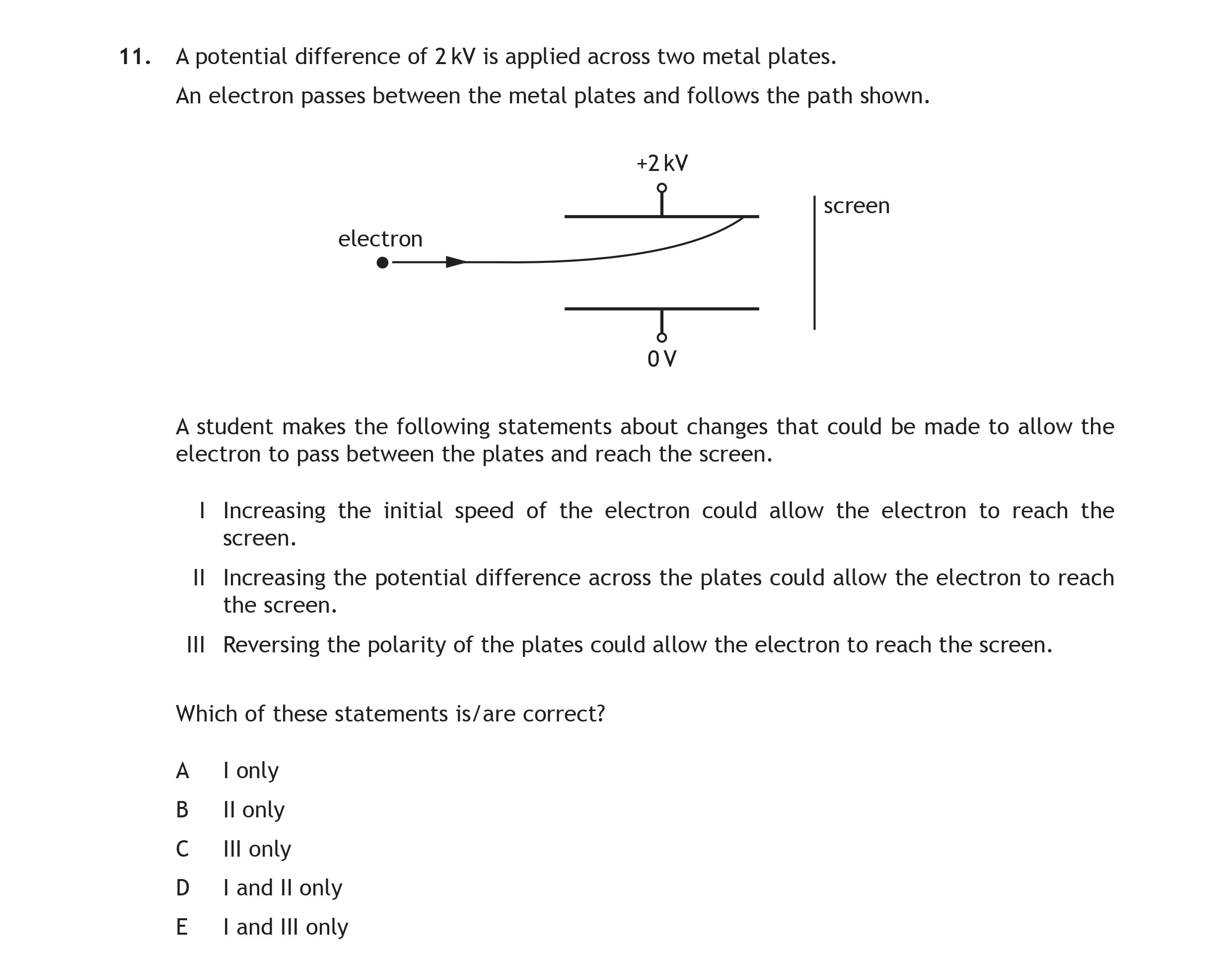 A-potential-difference-of-2-kV-is-applied-across-two-metal-plates-Scottish Highers Physics-Question 11-2015.png