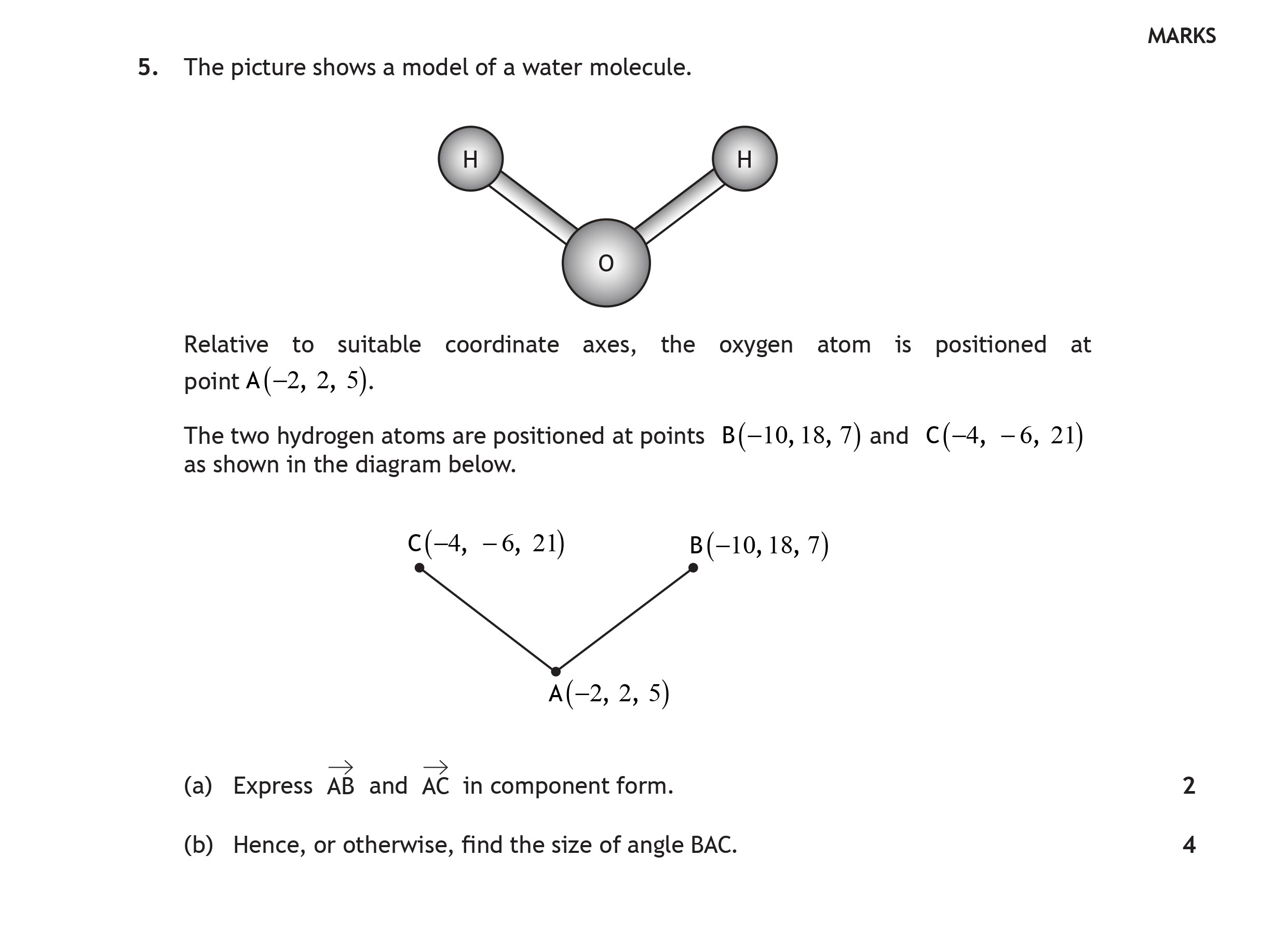 The-picture-shows-a-model-of-a-water-molecule-Scottish Highers Maths-Question 5-2016.png