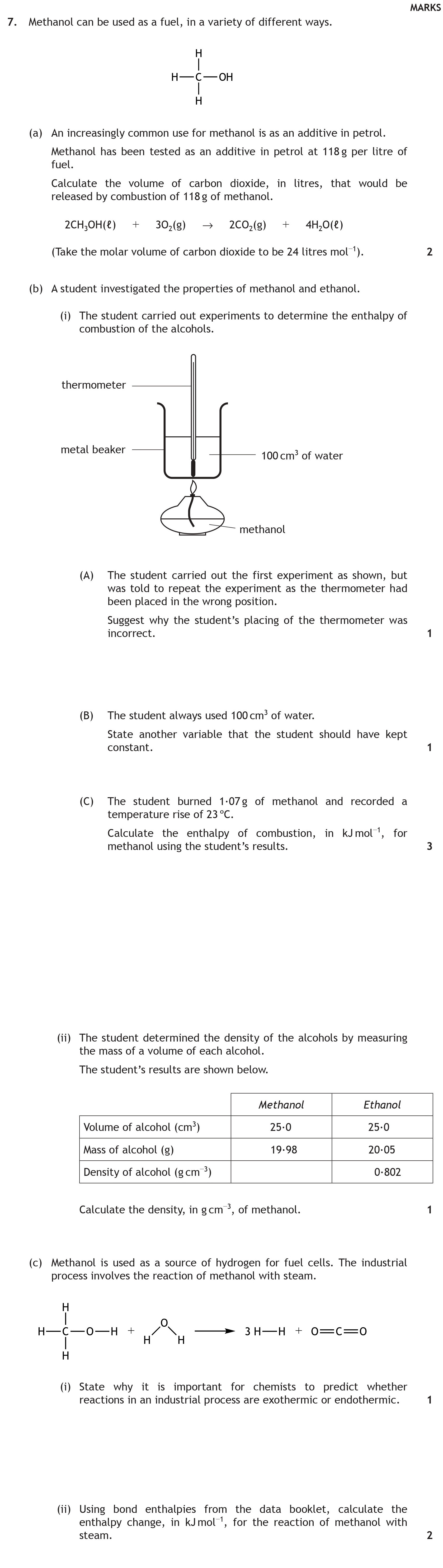 Methanol-can-be-used-as-a-fuel,-in-a-variety-of-different-ways-Scottish Highers Chemistry-Question 7-2015.png