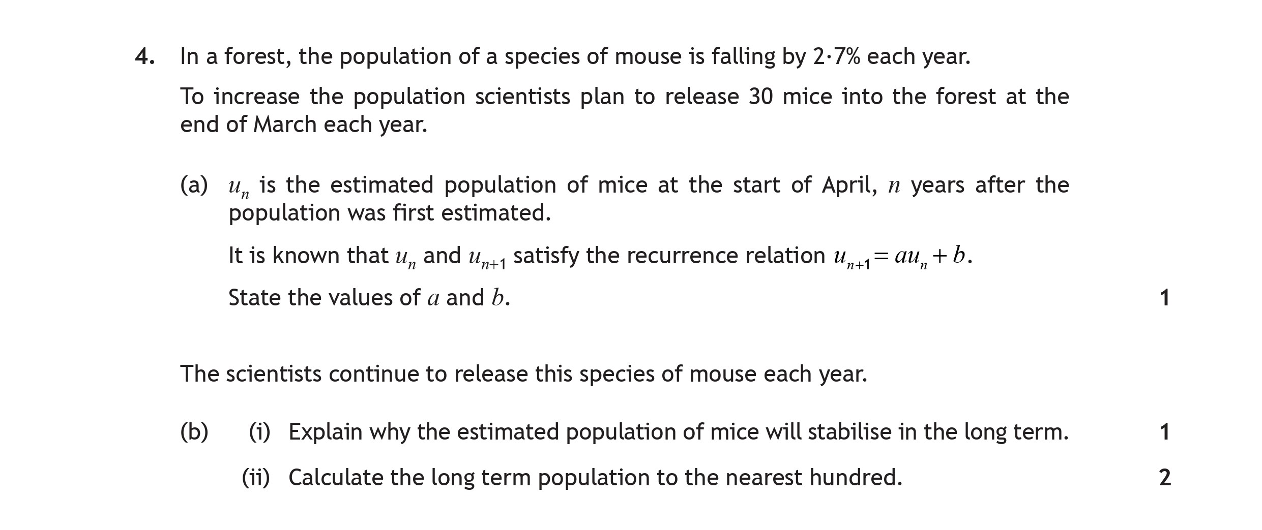In-a-forest,-the-population-of-a-species-of-mouse-is-falling-by-2.7%-each-year-Scottish Highers Maths-Question 4-2019.png