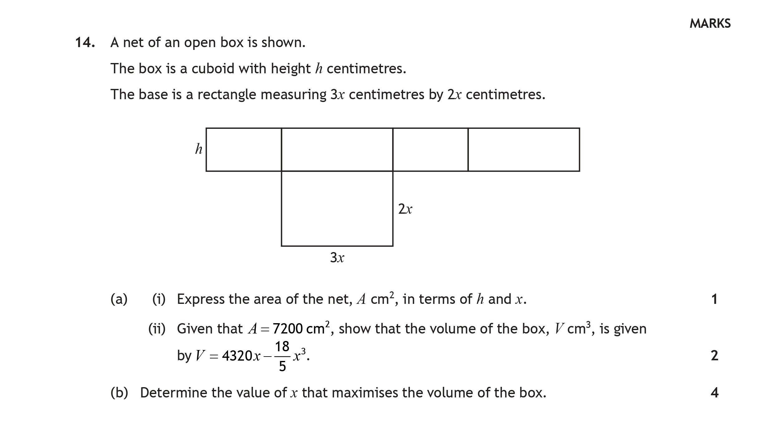 A-net-of-an-open-box-is-shown-Scottish Highers Maths-Question 14-2023.png