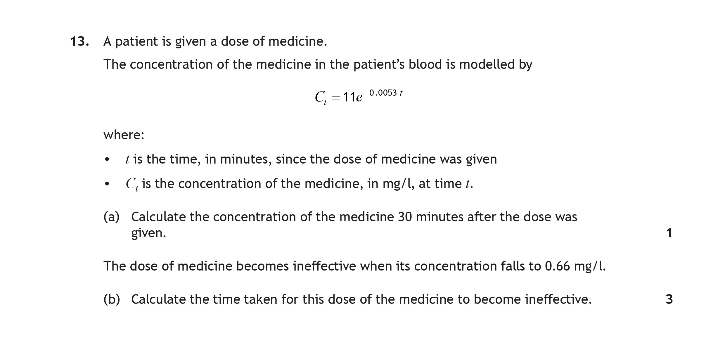 A-patient-is-given-a-dose-of-medicine-Scottish Highers Maths-Question 13-2023.png
