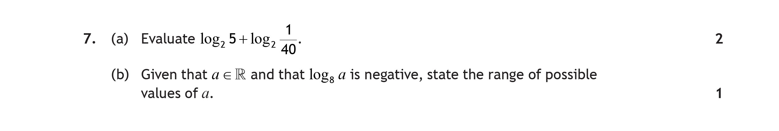 7.-(a)-Evaluate-$\log_2-5-+-\log_2-\frac{1}{40}$-Scottish Highers Maths-Question 7-2023.png
