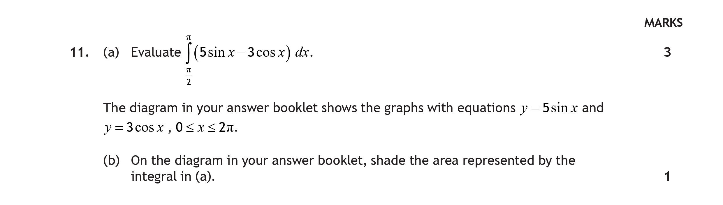 Evaluate-\(-\int_{\frac{\pi}{2}}^{2\pi}-(5\sin-x---3\cos-x)-\:-dx-\)-Scottish Highers Maths-Question 11-2023.png