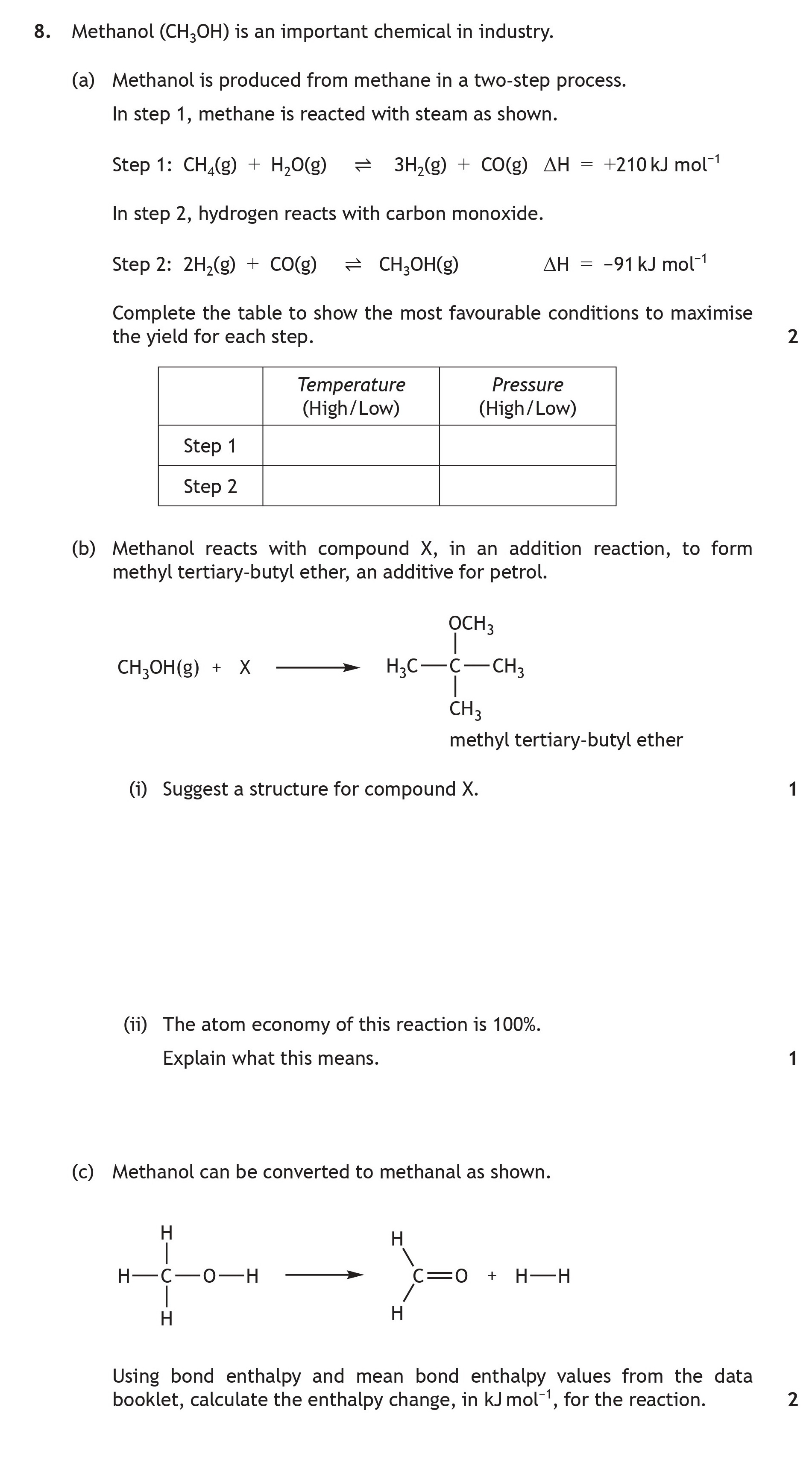 8.-Methanol-(CH₃OH)-is-an-important-chemical-in-industry-Scottish Highers Chemistry-Question 8-2016.png