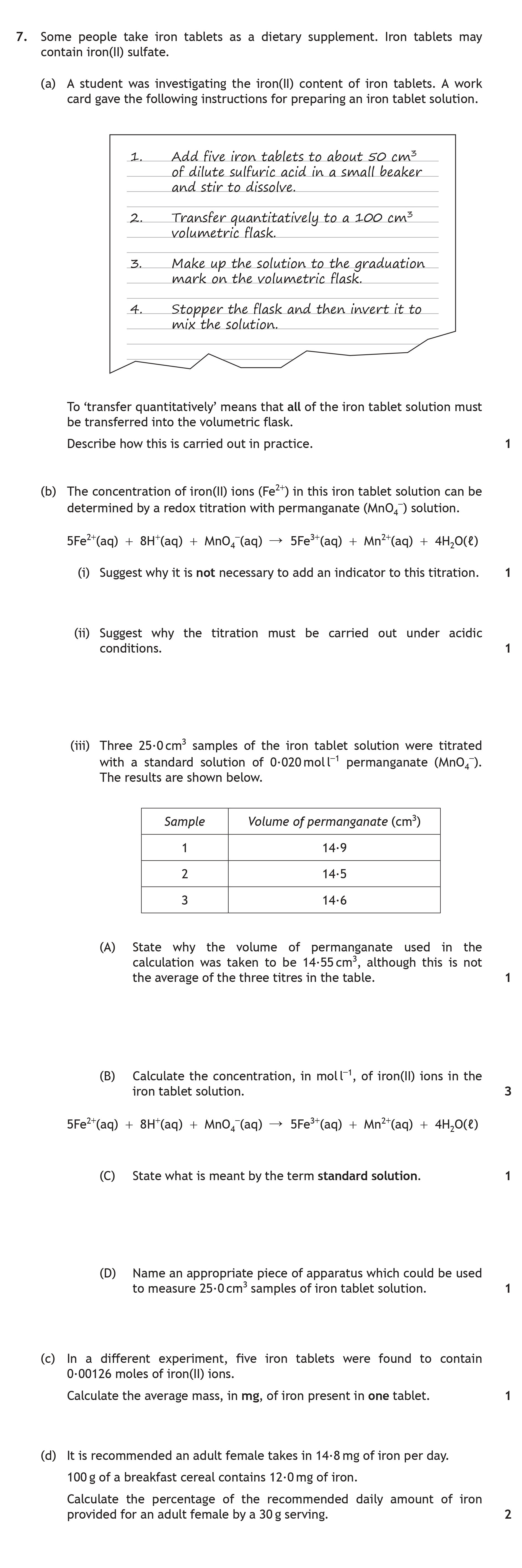 Some-people-take-iron-tablets-as-a-dietary-supplement-Scottish Highers Chemistry-Question 7-2017.png