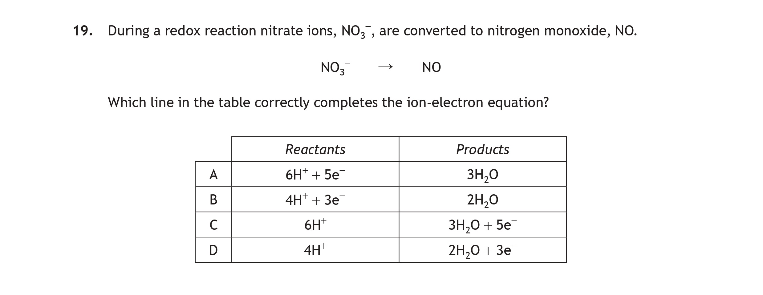 During-a-redox-reaction-nitrate-ions,-NO₃⁻,-are-converted-to-nitrogen-monoxide,-NO-Scottish Highers Chemistry-Question 19-2018.png