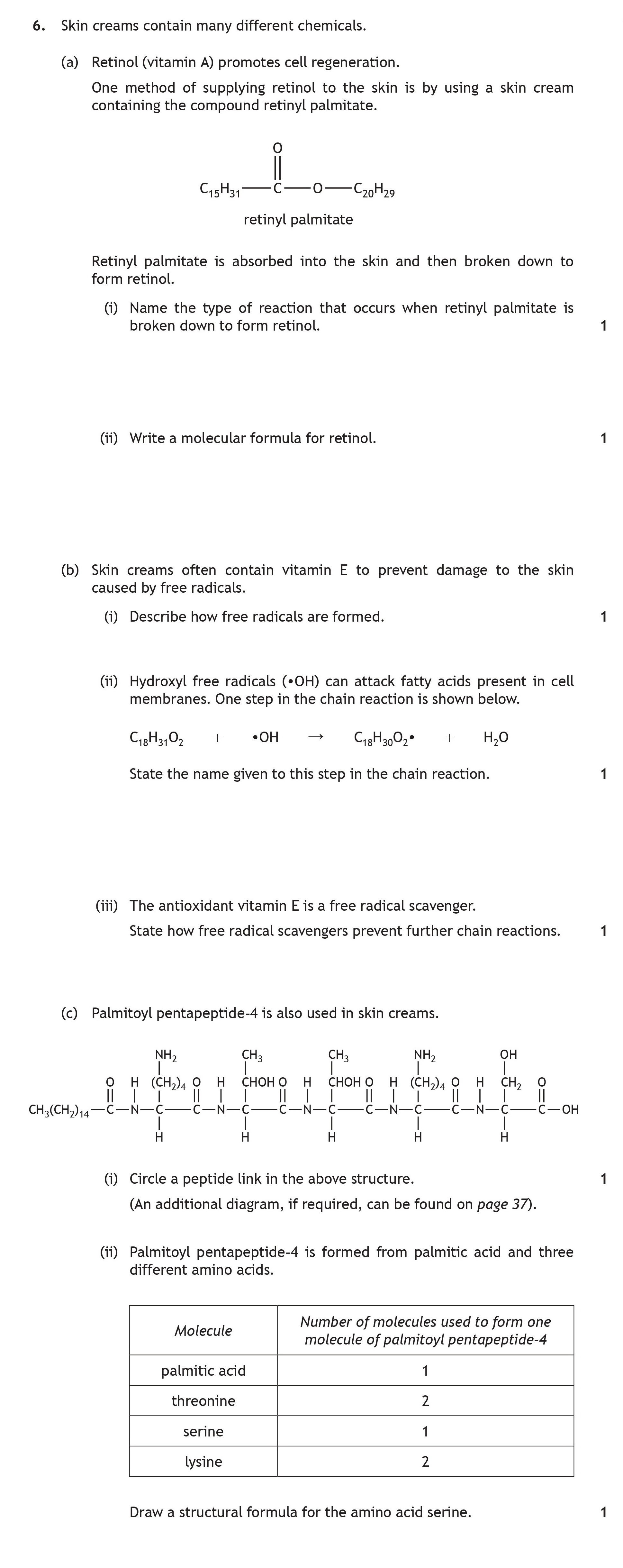 Skin-creams-contain-many-different-chemicals-Scottish Highers Chemistry-Question 6-2018.png