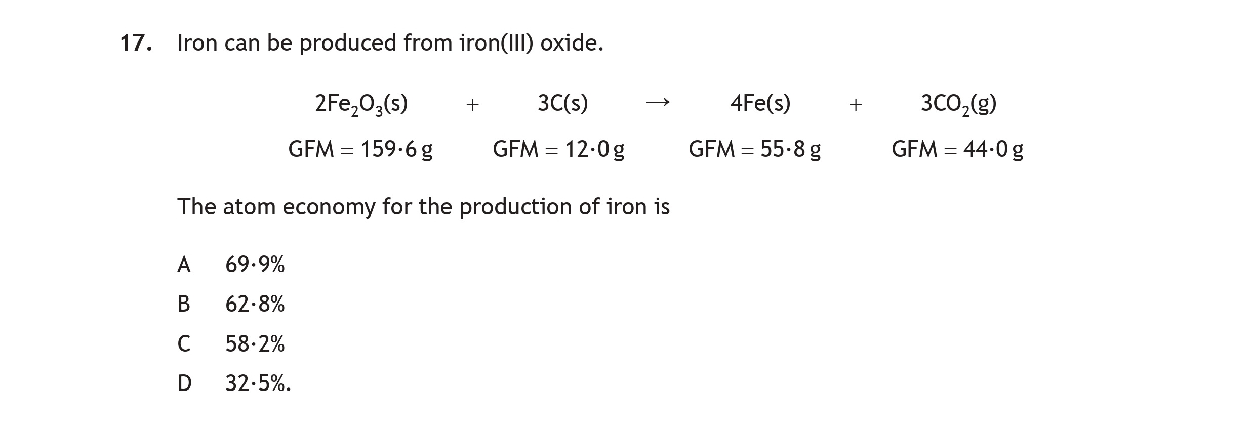 Iron-can-be-produced-from-iron(III)-oxide-Scottish Highers Chemistry-Question 17-2019.png