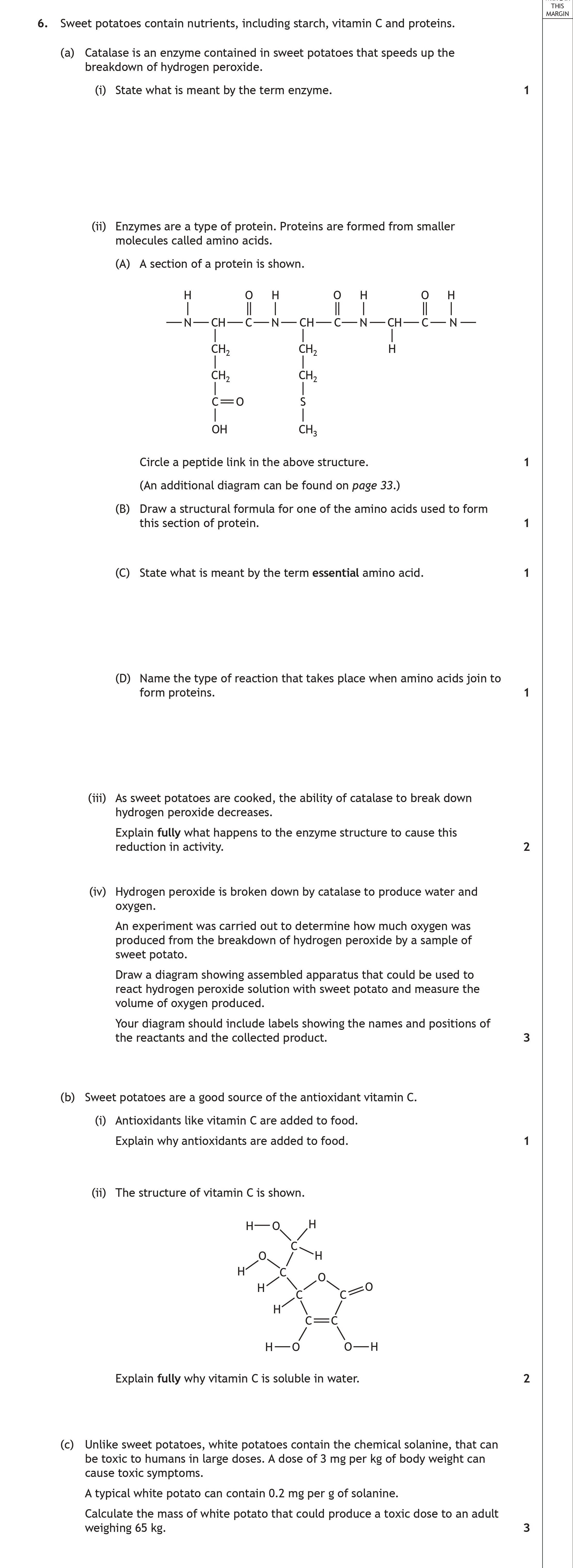 Sweet-potatoes-contain-nutrients,-including-starch,-vitamin-C-and-proteins-Scottish Highers Chemistry-Question 6-2022.png