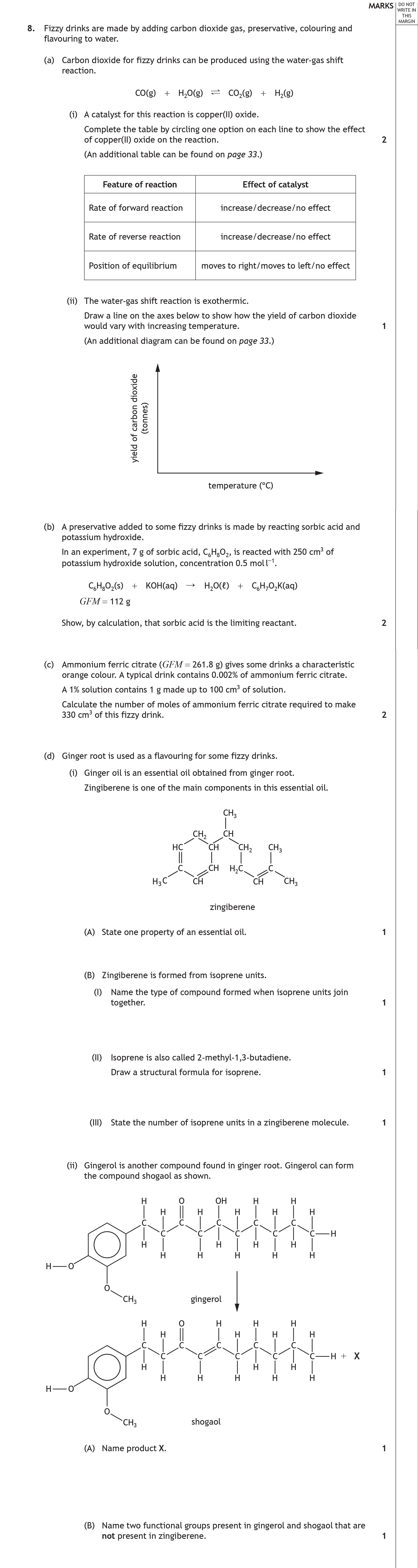 8.-Fizzy-drinks-are-made-by-adding-carbon-dioxide-gas,-preservative,-colouring-and-flavouring-to-water-Scottish Highers Chemistry-Question 8-2022.png