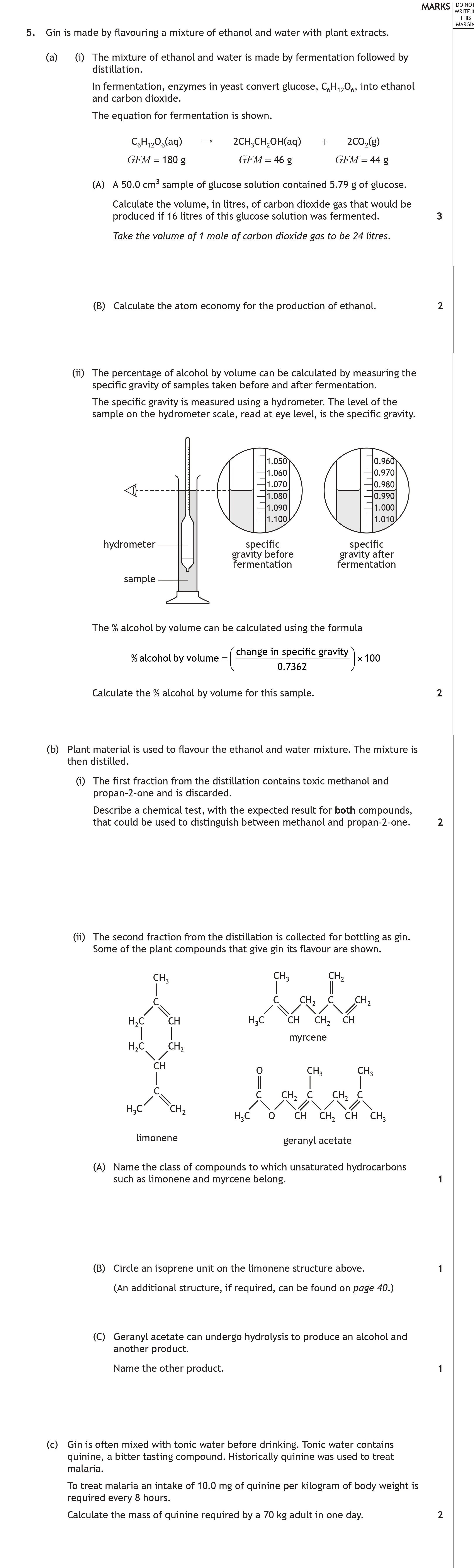 5.-(a)-(i)-The-mixture-of-ethanol-and-yeast-is-made-by-fermentation-followed-by-distillation-Scottish Highers Chemistry-Question 5-2023.png