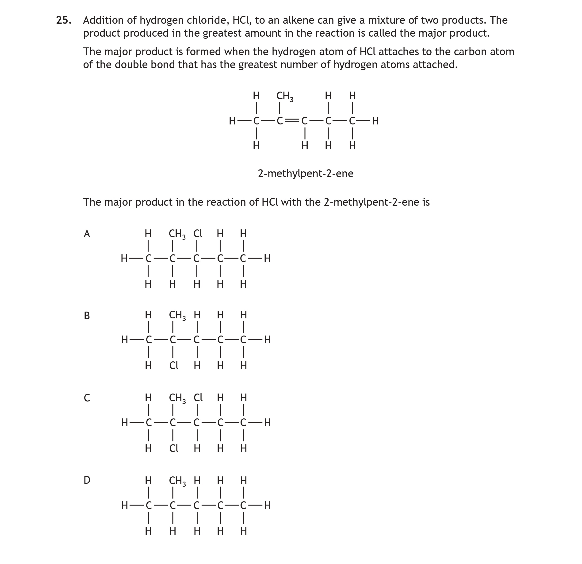 Addition-of-hydrogen-chloride,-HCl,-to-an-alkene-can-give-a-mixture-of-two-products-Scottish Highers Chemistry-Question 25-2023.png
