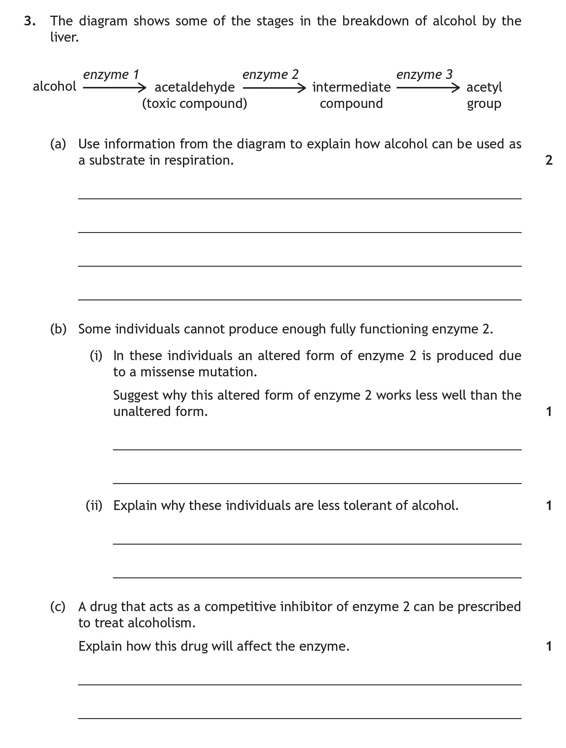 The-diagram-shows-some-of-the-stages-in-the-breakdown-of-alcohol-by-the-liver-Scottish Highers Human Biology-Question 3-2019.png