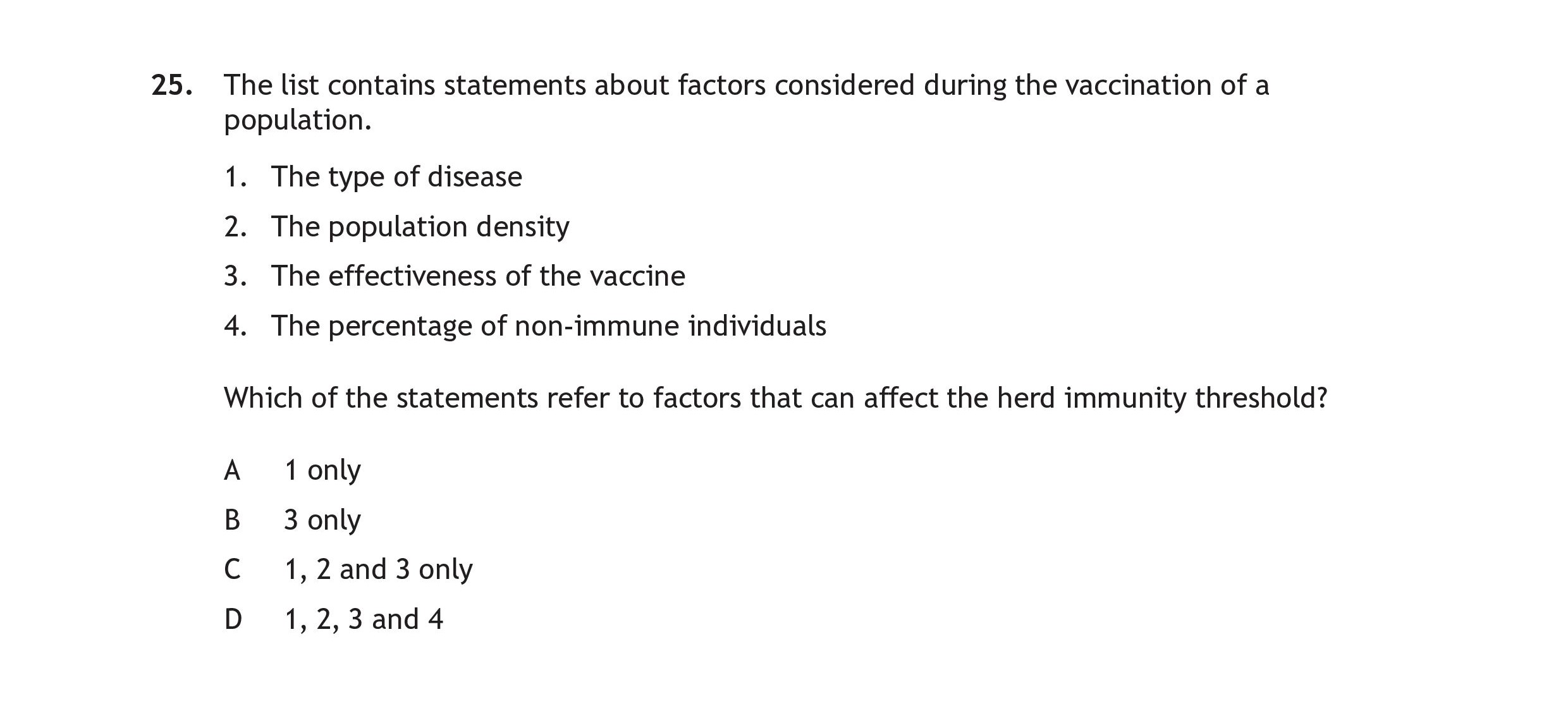 The-list-contains-statements-about-factors-considered-during-the-vaccination-of-a-population-Scottish Highers Human Biology-Question 25-2023.png