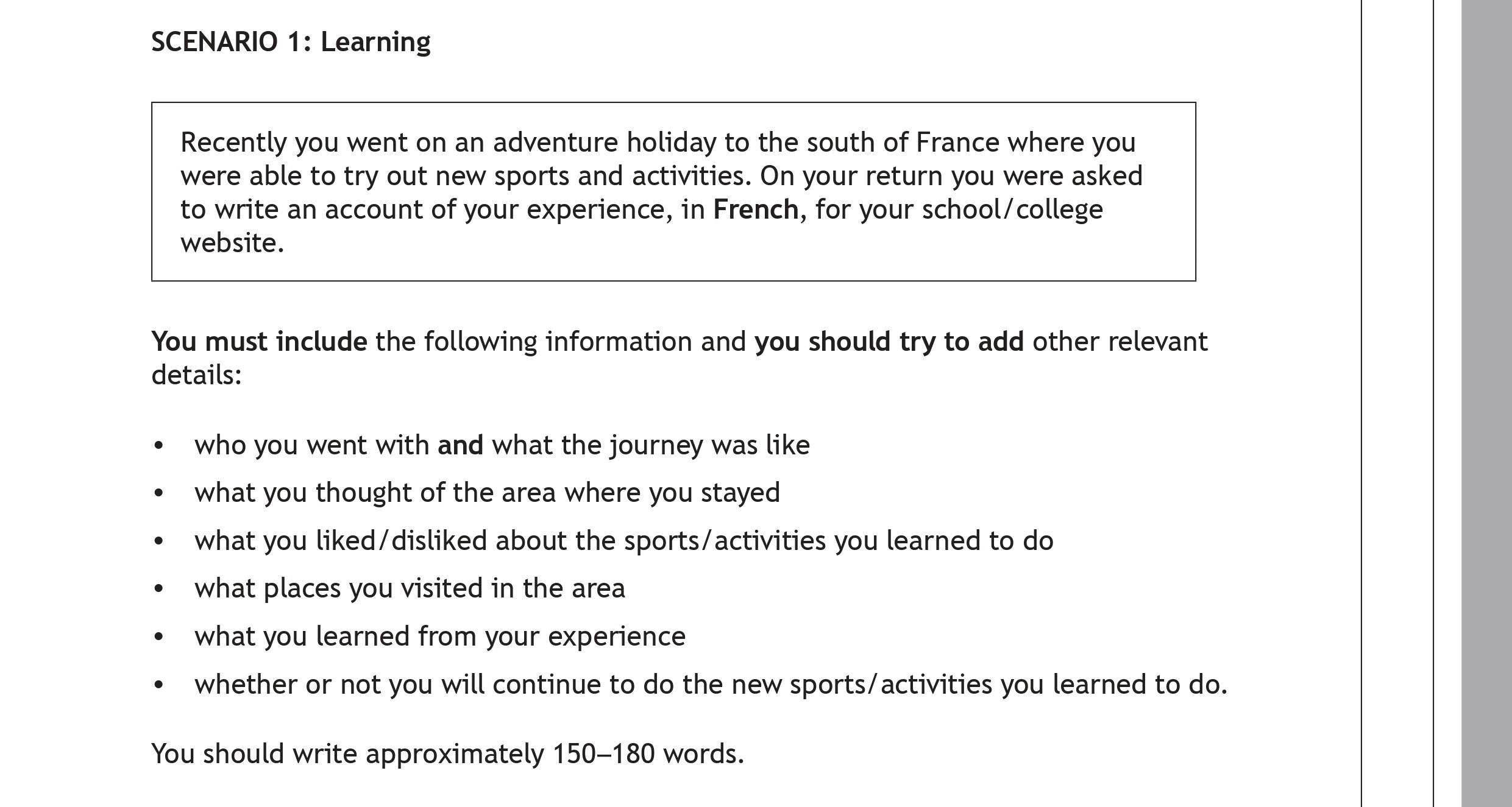 Recently-you-went-on-an-adventure-holiday-to-the-south-of-France-where-you-were-able-to-try-out-new-sports-and-activities-Scottish Highers French-Question 1-2023.png