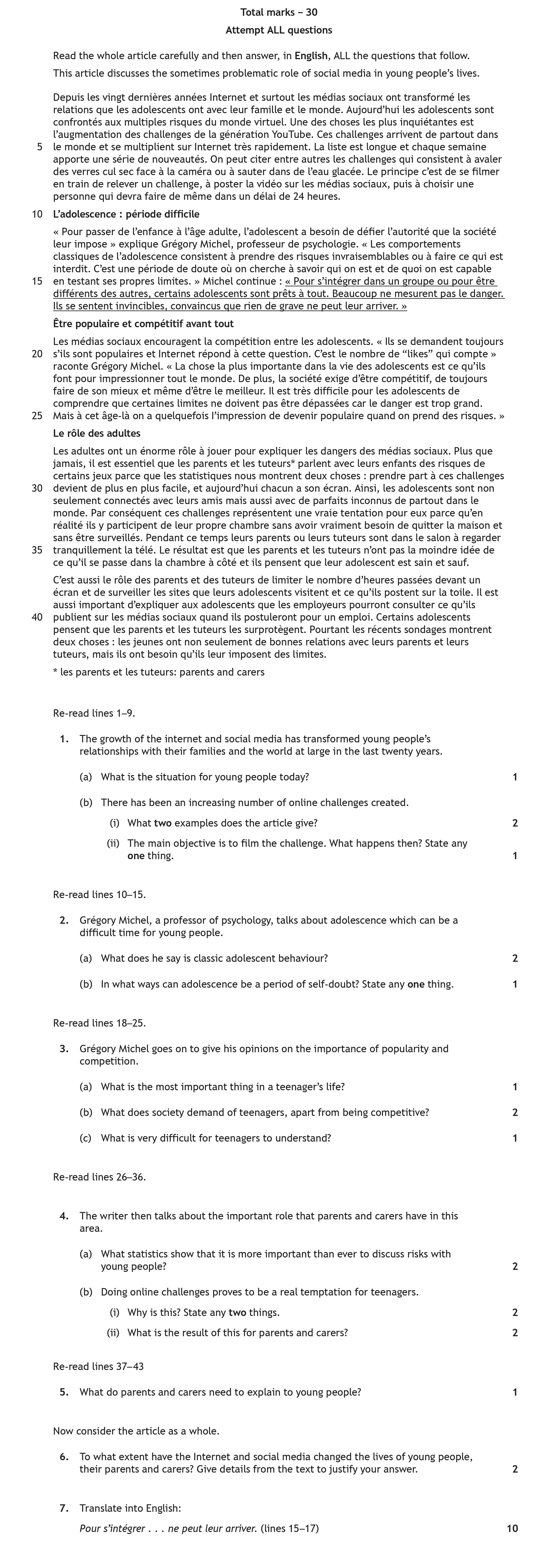 1.-The-growth-of-the-internet-and-social-media-has-transformed-young-people's-relationships-with-their-families-and-the-world-at-large-in-three-significant-ways-Scottish Highers French-Question 1-2023.png