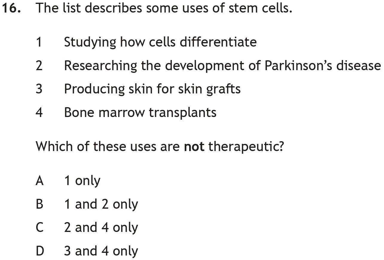 The-list-describes-some-uses-of-stem-cells-Scottish Highers Biology-Question 16-2018.png