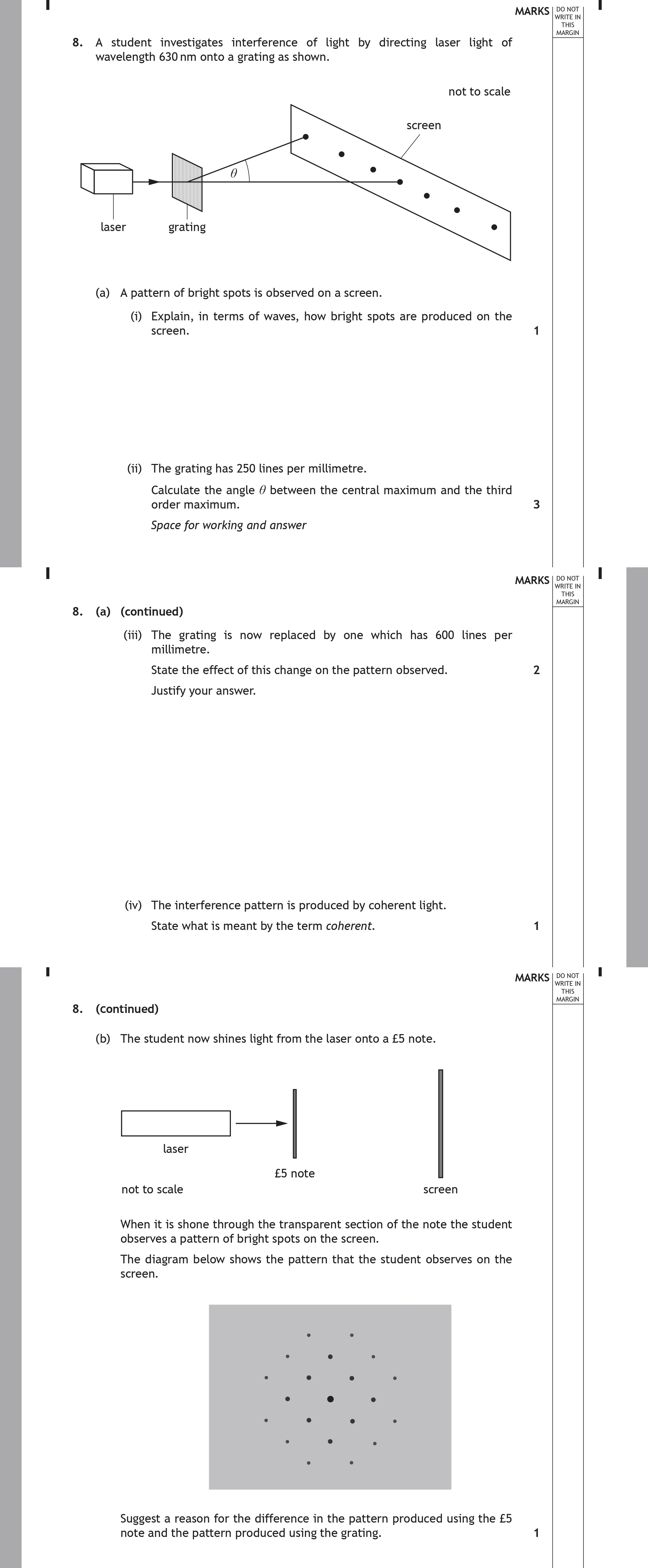 A-student-investigates-interference-of-light-by-directing-laser-light-of-wavelength-630-nm-onto-a-grating-as-shown-Scottish Highers Physics-Question 8-2018.png