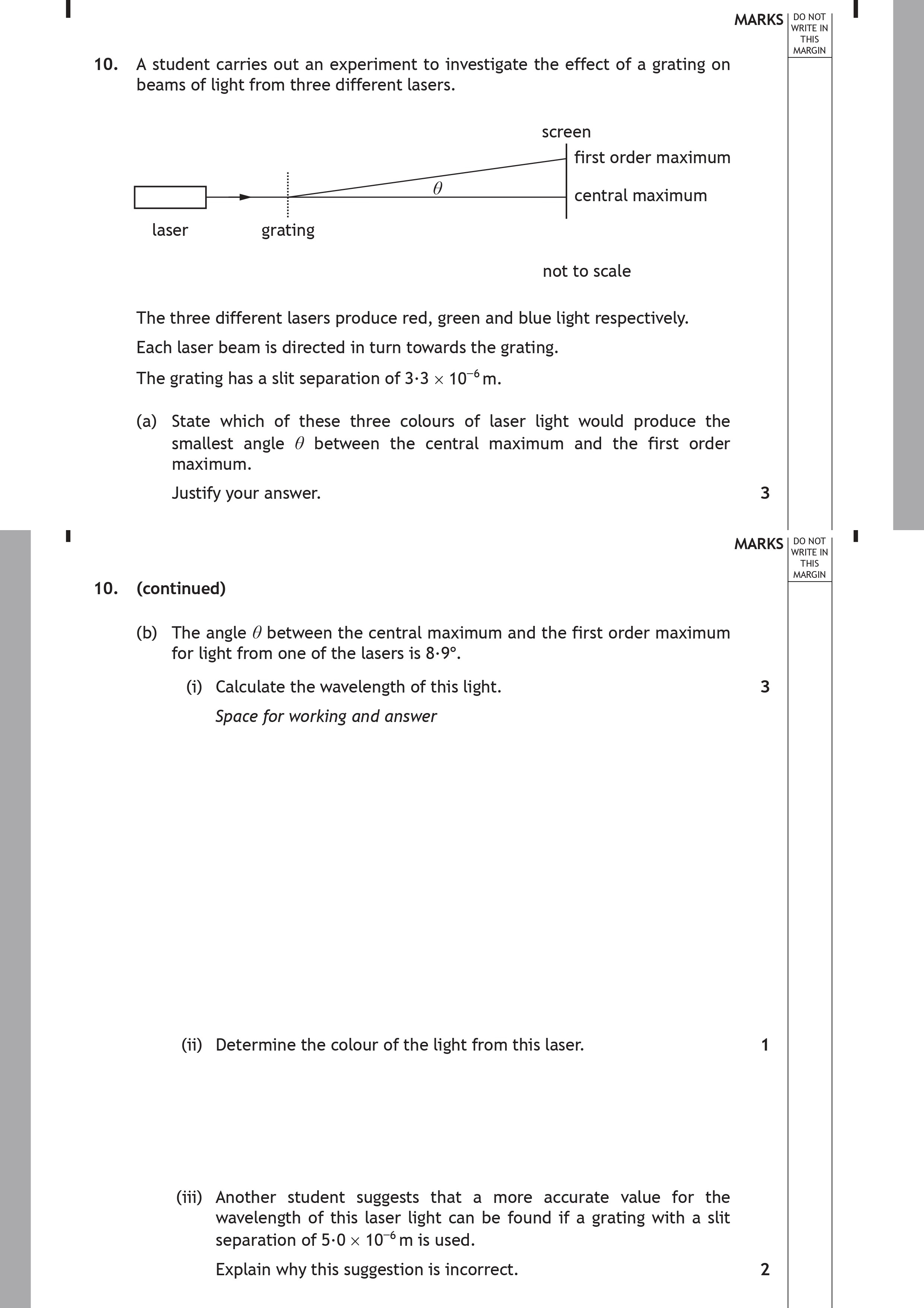 A-student-carries-out-an-experiment-to-investigate-the-effect-of-a-grating-on-beams-of-light-from-three-different-lasers-Scottish Highers Physics-Question 10-2019.png