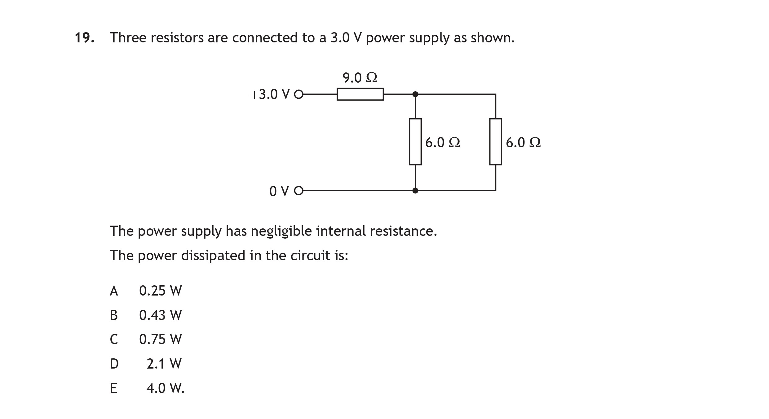 Three-resistors-are-connected-to-a-3.0-V-power-supply-as-shown-Scottish Highers Physics-Question 19-2022.png