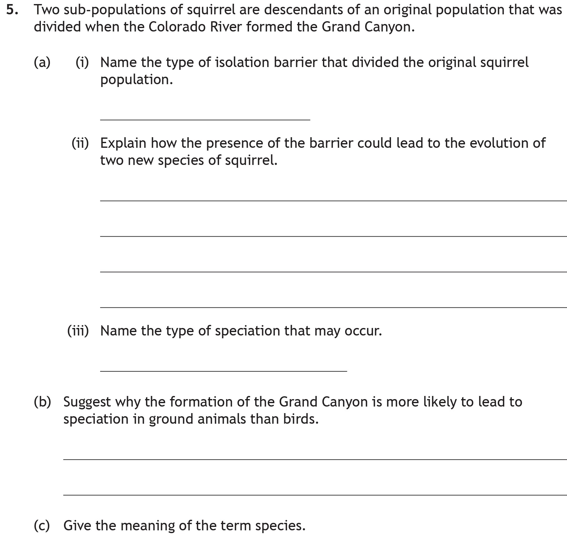 Two-sub-populations-of-squirrel-are-descendants-of-an-original-population-that-was-divided-when-the-Colorado-River-formed-the-Grand-Canyon-Scottish Highers Biology-Question 5-2022.png