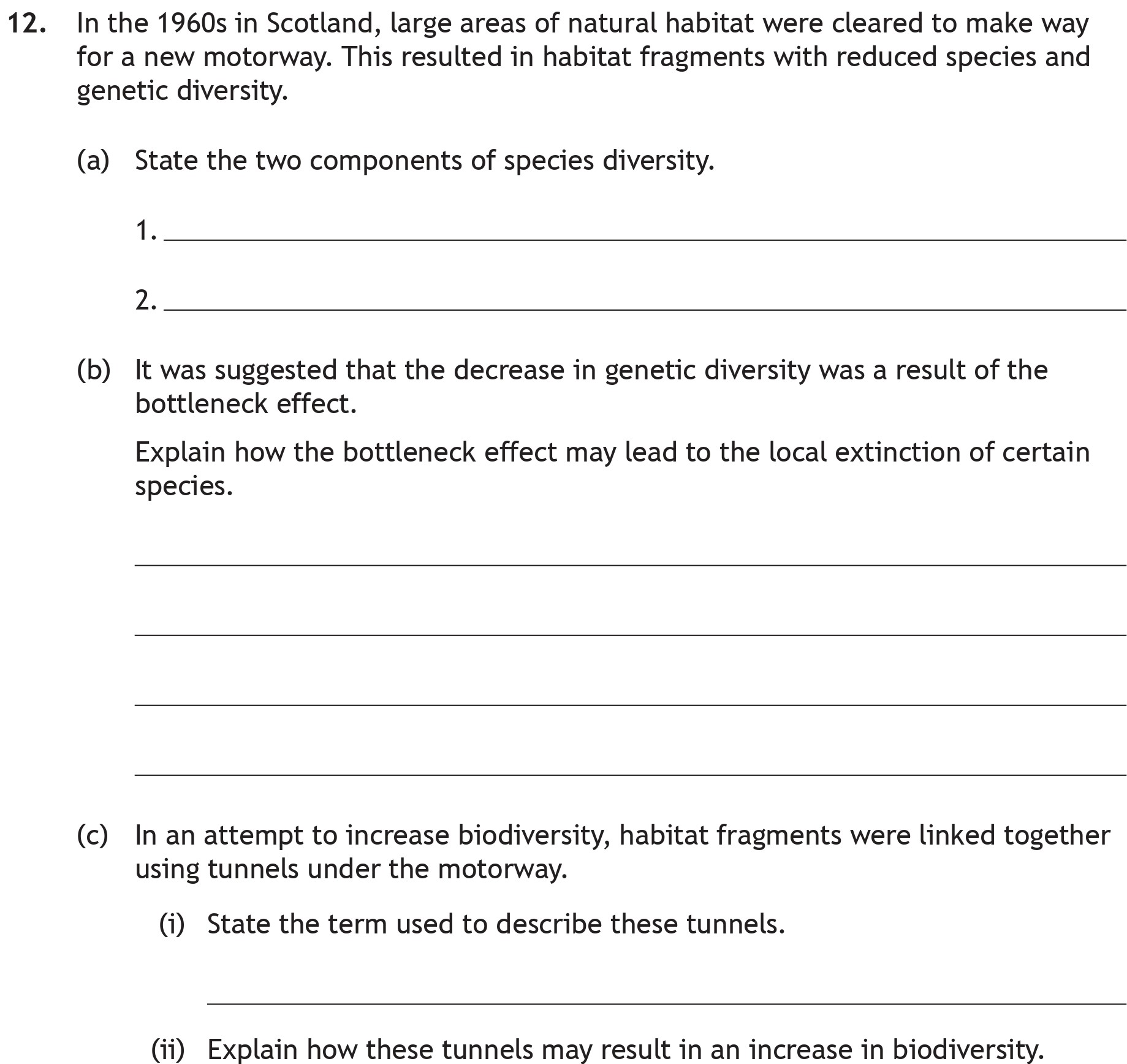 In-the-1960s-in-Scotland,-large-areas-of-natural-habitat-were-cleared-to-make-way-for-a-new-motorway-Scottish Highers Biology-Question 12-2023.png