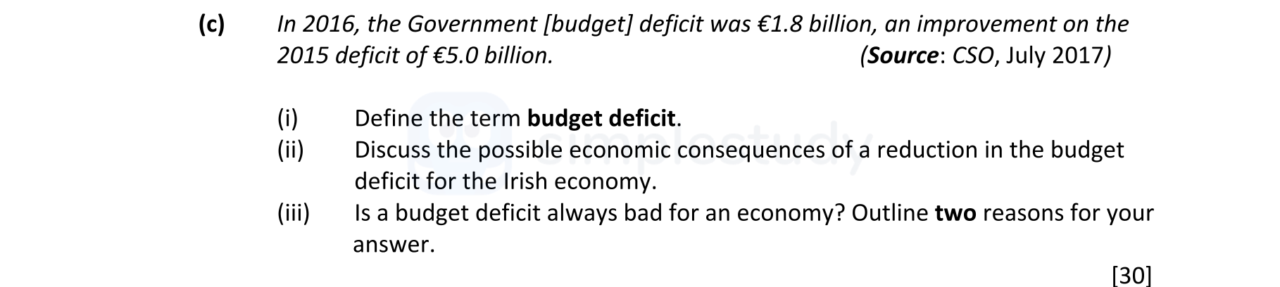 In-2016,-the-Government-[budget]-deficit-was-€1.8-billion,-an-improvement-on-the-2015-deficit-of-€5.0-billion-Leaving Cert Economics-Question c-2018.png